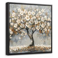 LEINWAND Bilder mit Rahmen - Baum - Blumen - Weiß - Natur - Kunst - 20x20 - Weiß, Textil (20/20cm) - MuchoWow