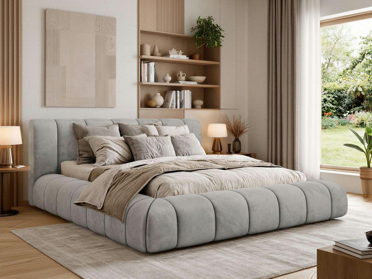 POLSTERBETT NUBEA CLASSIC 140/200 - Hellgrau Velvet - ohne Matratze - Hellgrau, Textil (140/200cm) - MKS