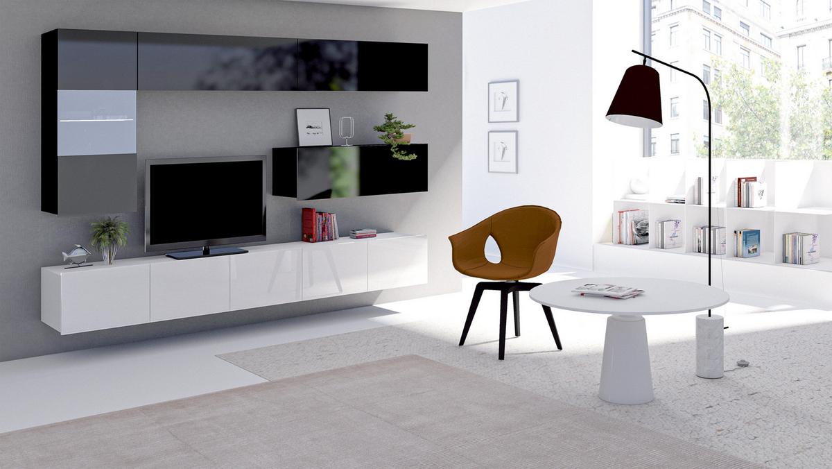 WOHNWAND Kossana 4 Modern Schwarz/Weiß 255/142/43 cm Modern Style - Schwarz/Weiß, Holzwerkstoff/Kunststoff (255/142/43cm) - AX Living