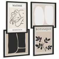 BILDER SET 4er Set - 50x50 cm & 40x60 cm Schwarzer Rahmen - Matisses stilvolle Pflanzenbilder - Schwarz, Kunststoff (50/50cm) - TULUP