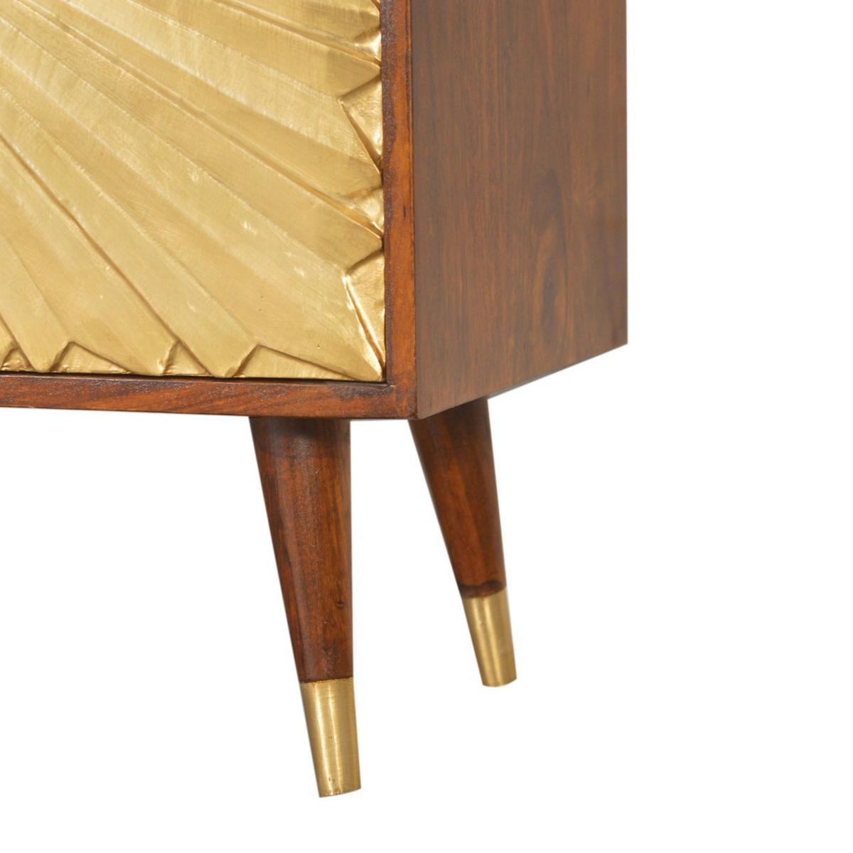 GOLDENER SCHRANK in einem reichen Kastanienholz-Finish, Nordische Beine, Gold und Braun - Messingfarben/Braun, Holz/Metall (75/80/35cm) - Artisan Furniture