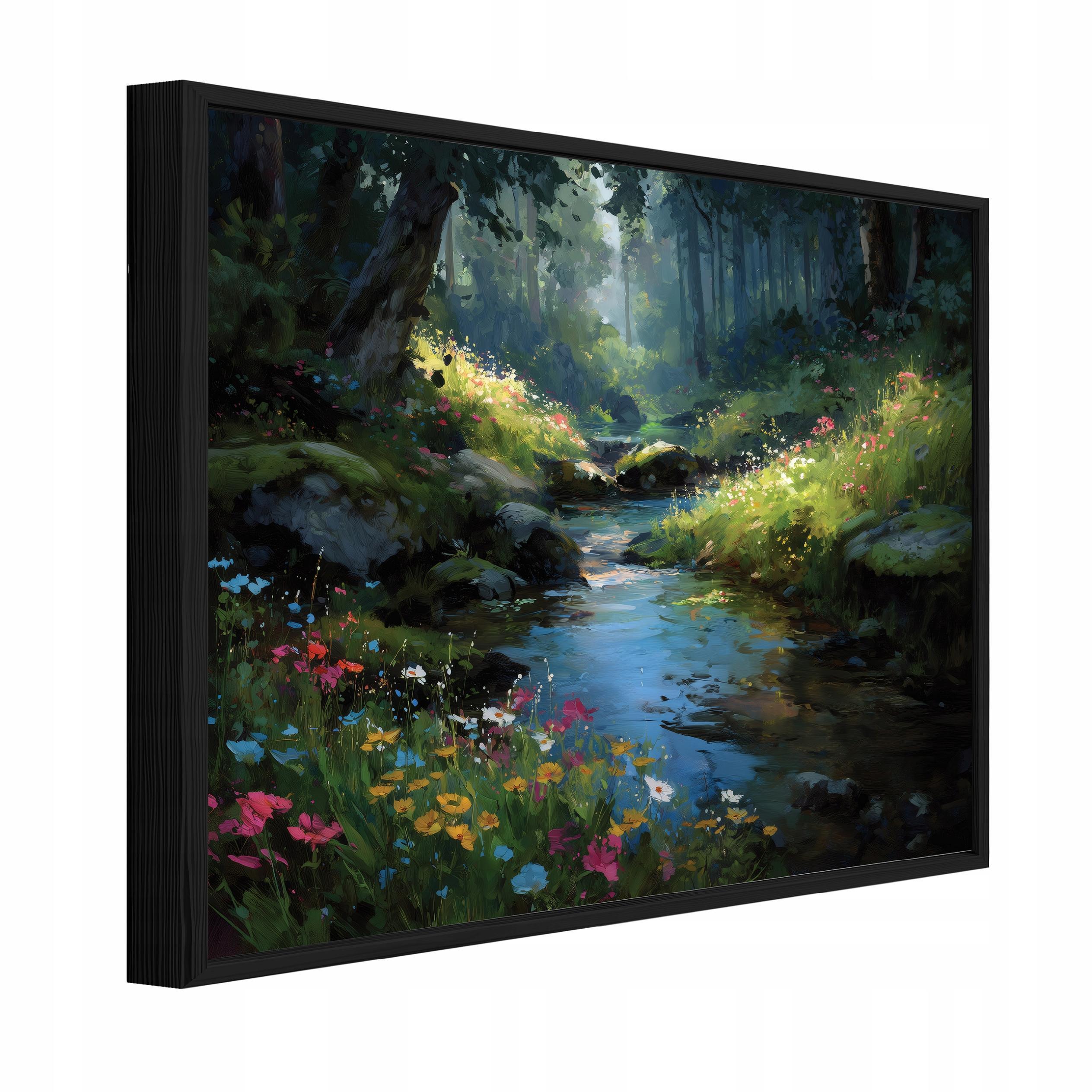 BILDER mit Rahmen Wald Fluss Grün 60x40 cm - Multicolor, Holzwerkstoff (60/40cm) - Wallarena
