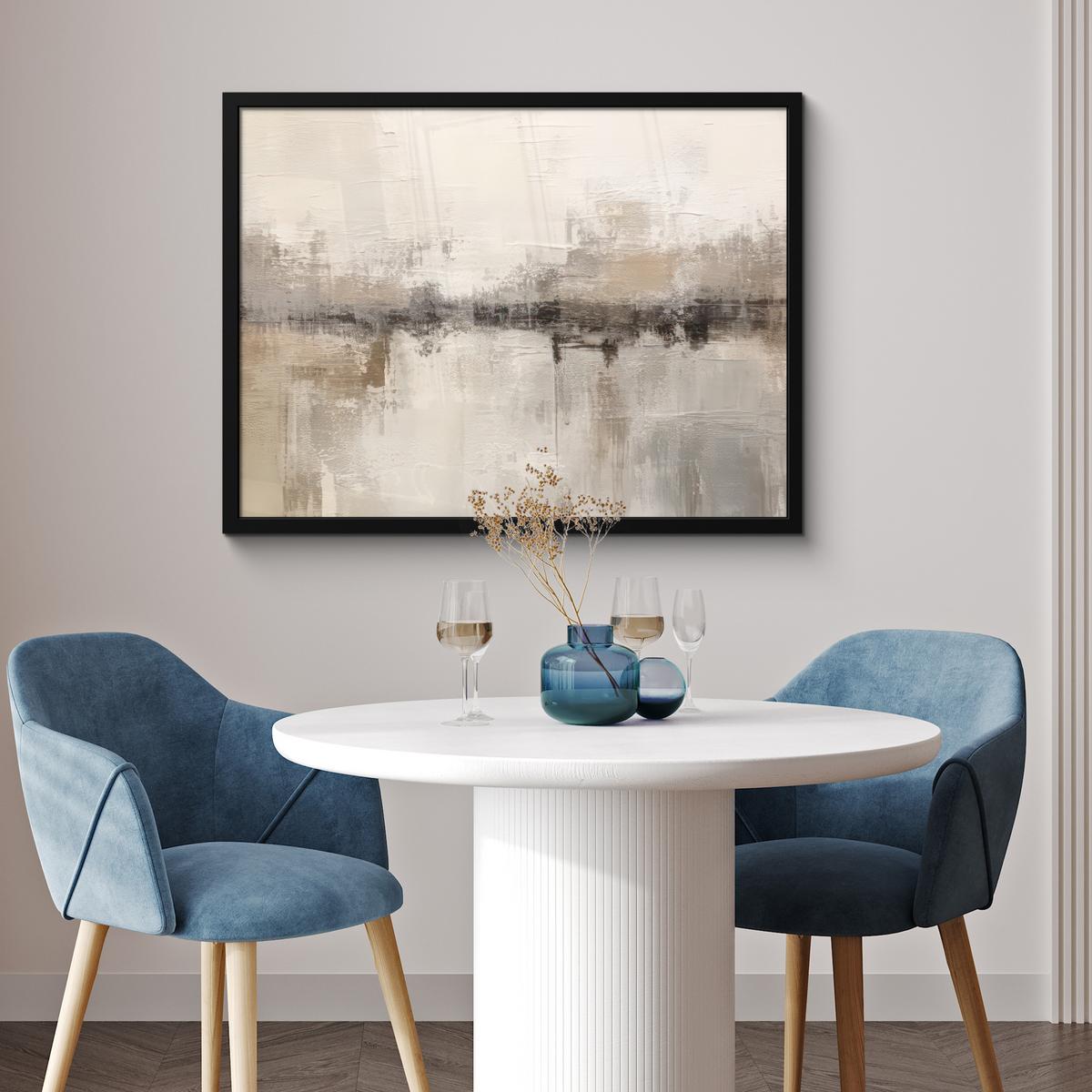 POSTER MIT RAHMENGERAHMTES BILD Moderne Kunst - Abstrakt - Beige 80x60 cm - Beige, Papier (80/60cm) - MuchoWow