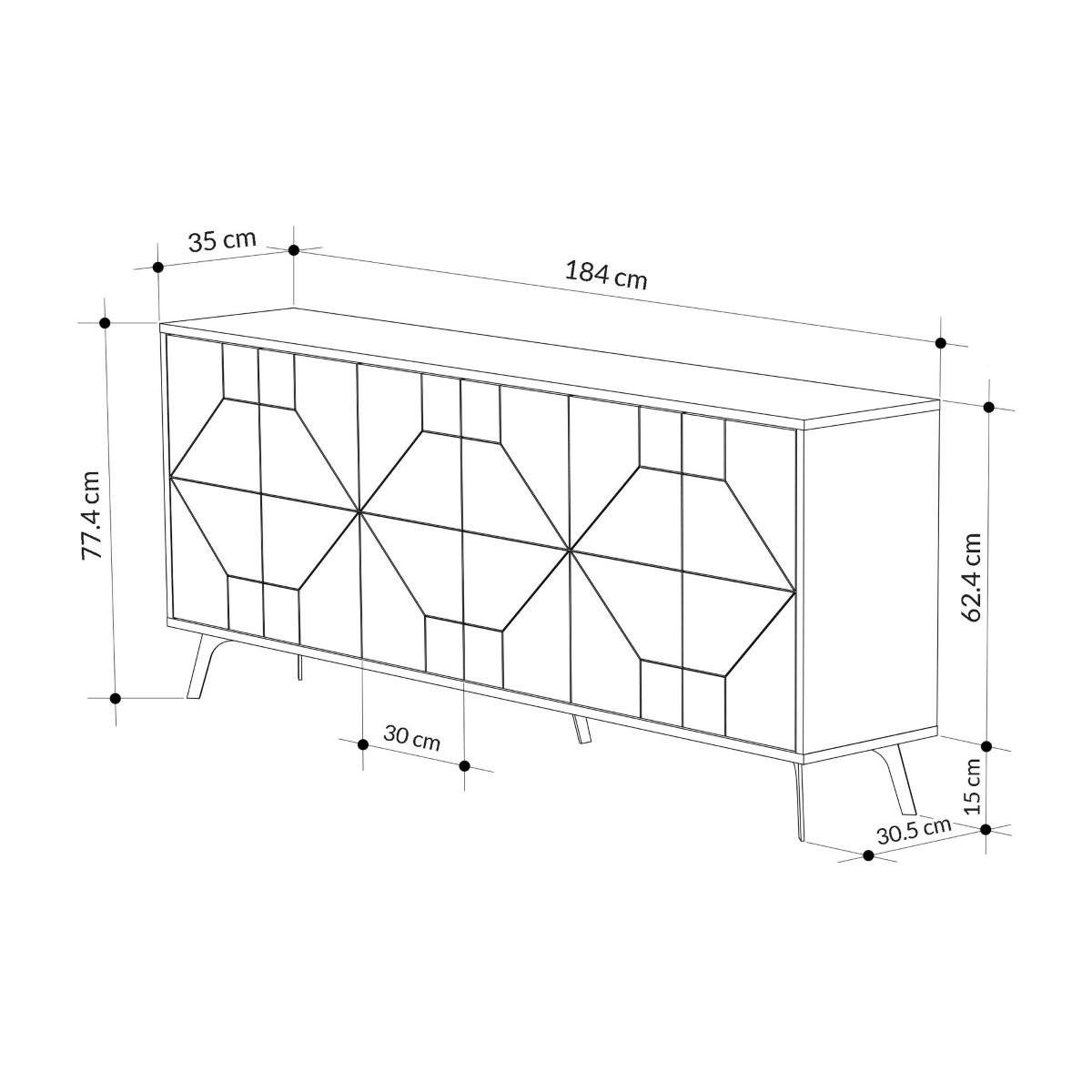 SIDEBOARD mit 6 dekorierten Türen L184 cm - Dune - Weiß, Holzwerkstoff (35/77.4/184cm) - Calicosy