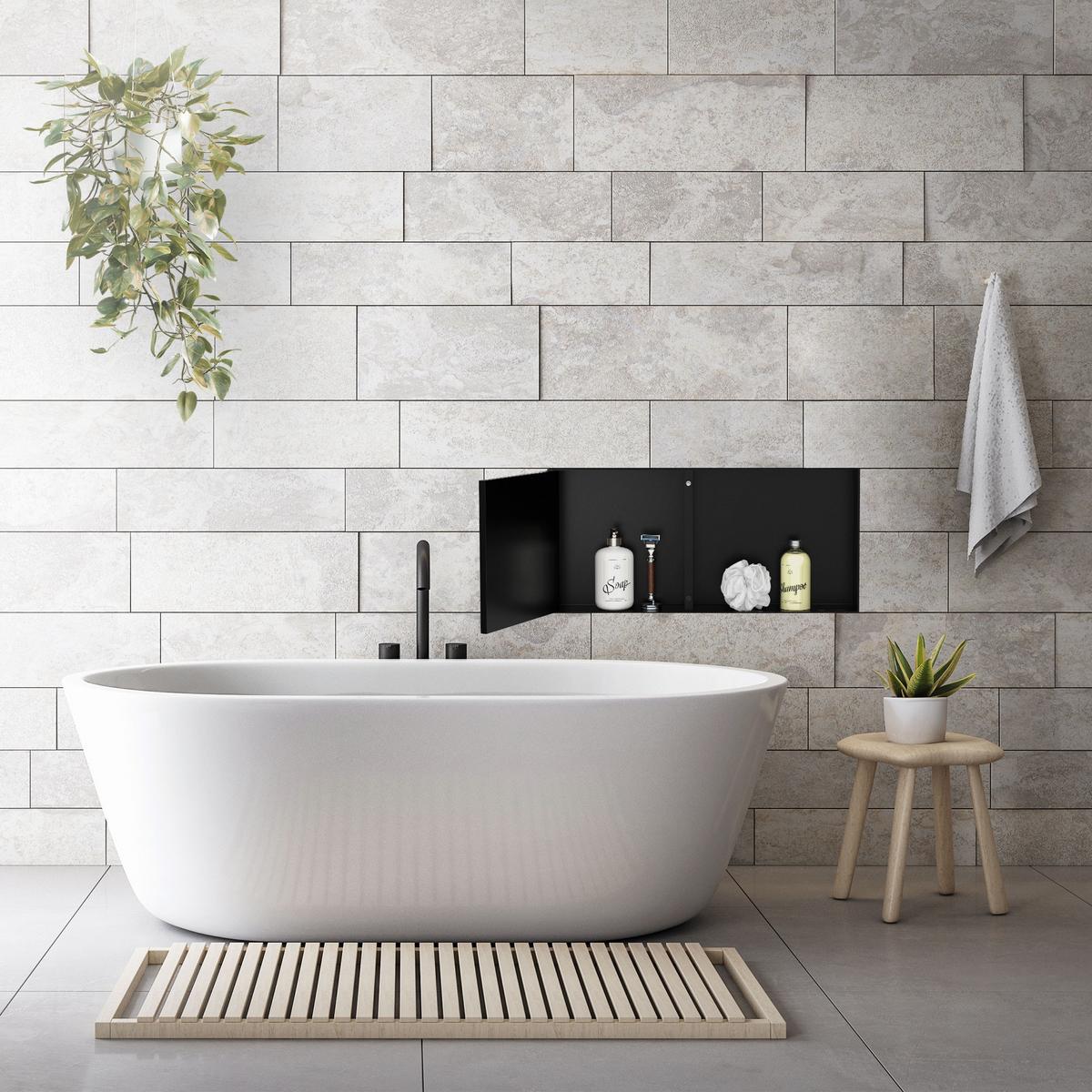 DUSCHNISCHE Edelstahl mit befliesbarer Tür Schwarz 25,5/55,5 cm - Schwarz, Metall (60/10/30cm) - LuxeBath