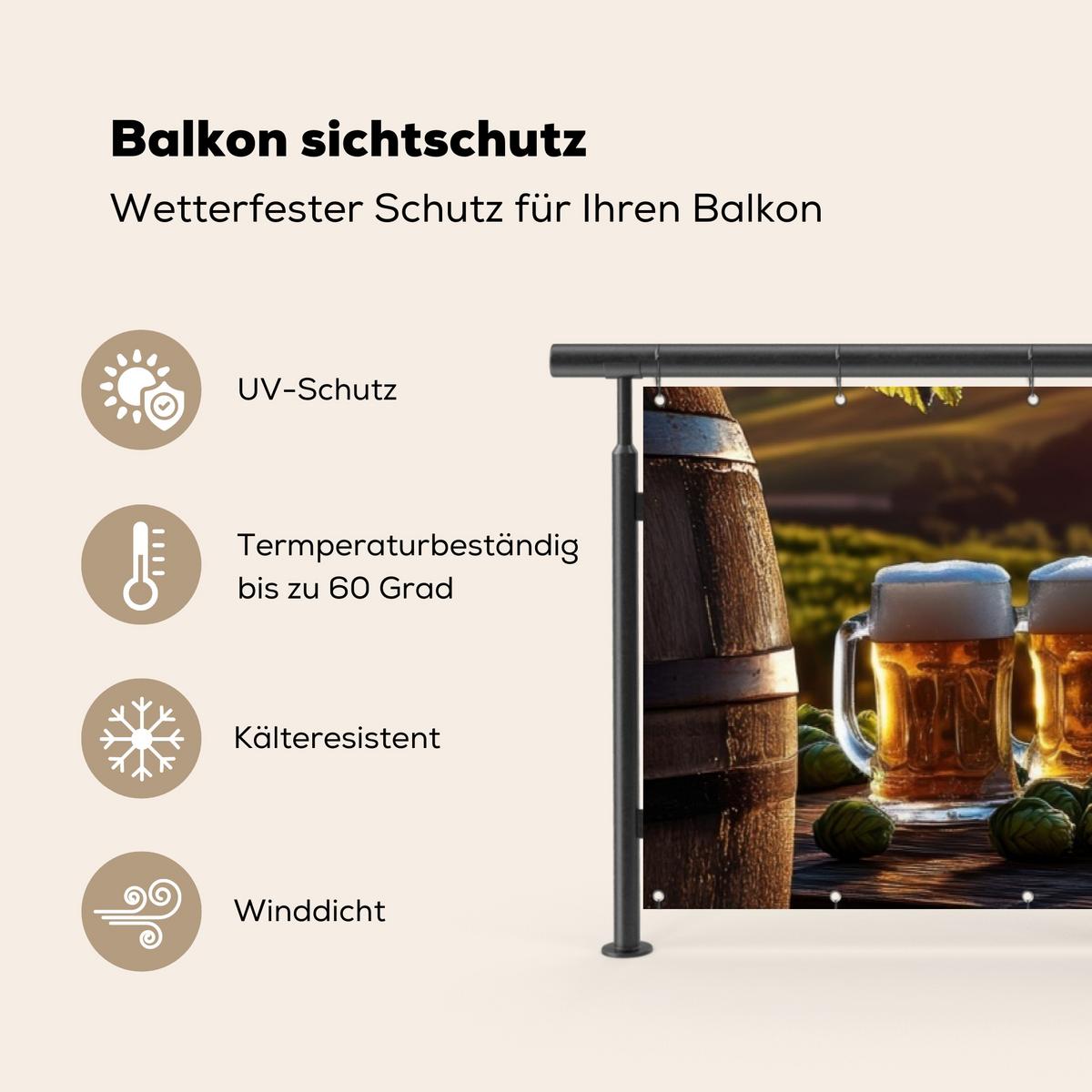 BALKON-SICHTSCHUTZ Bier - Hopfen - Landschaft Windschutz 300x85 cm - Grün, Kunststoff (300/85cm) - MuchoWow