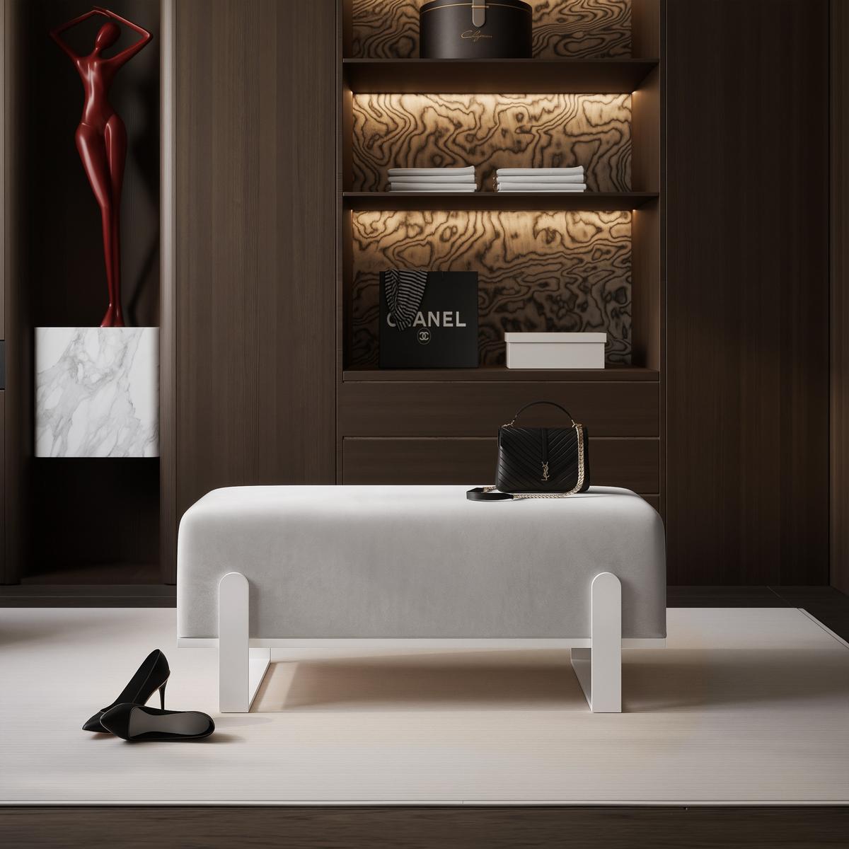 POLSTERBANK MARA 80 cm Weiß / Grau ,Metallgestell - Grau, Textil/Metall (80/47/35cm) - Idohome