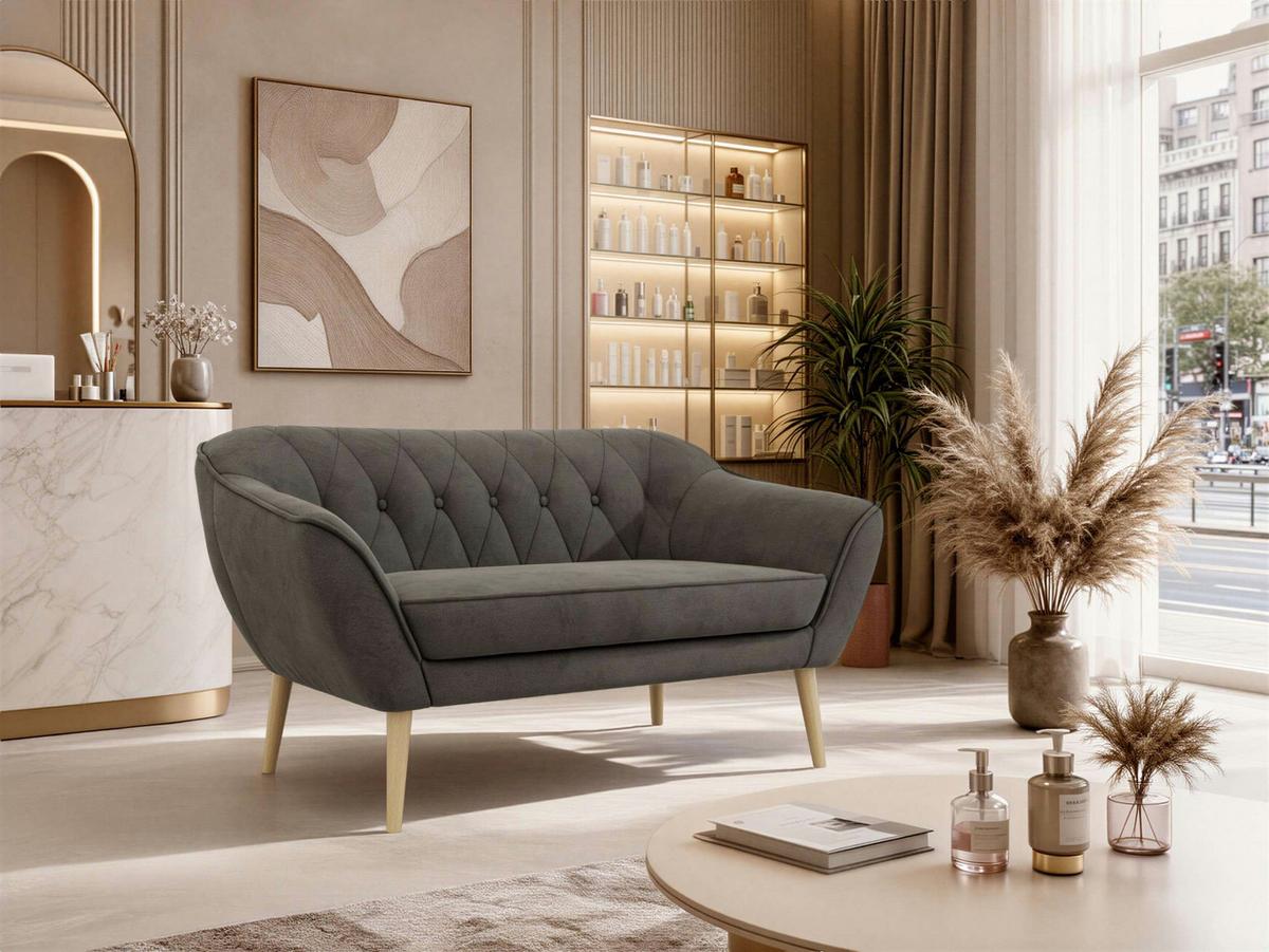 2-SITZER-SOFA PIRS - Dunkelgrau Velvet - Holzbeine - Dunkelgrau/Buchefarben, Holzwerkstoff/Textil (140/75/74cm) - MKS