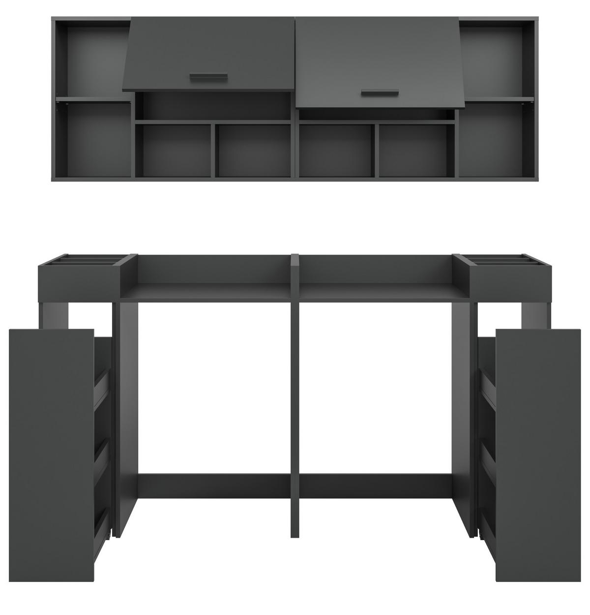 WASCHMASCHINENSCHRANK grau Set 6-teilig 190 cm, Umbau für Waschmaschine und Trockner - Schwarz/Grau, Holzwerkstoff/Kunststoff (190/195/60cm) - Inn.Furn