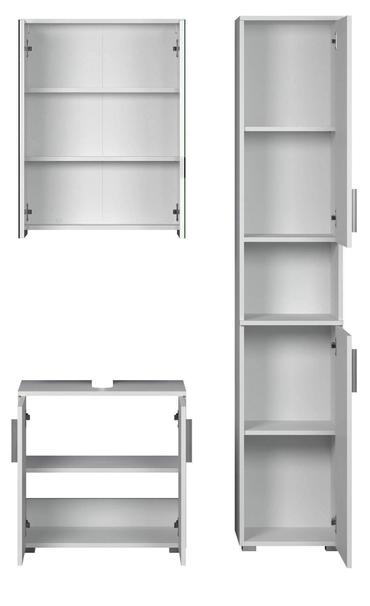 BADMÖBEL-SET weiß Hochglanz 112 x 192 cm, Badezimmer Schränke mit viel Stauraum - Weiß Hochglanz/Silberfarben, Holzwerkstoff/Kunststoff (112/192/32cm) - Top.Furn