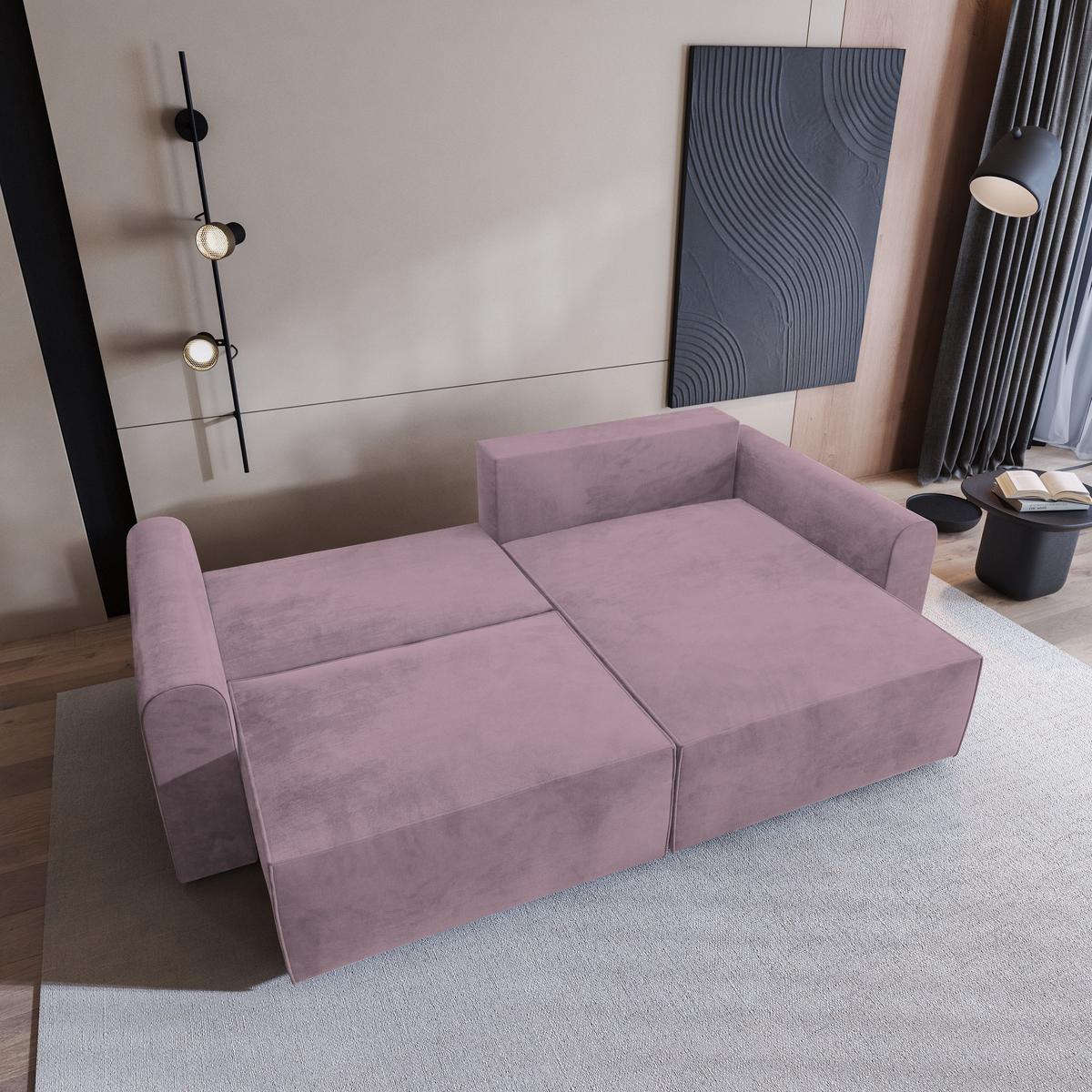 ECKSOFA FIANO M Lila Velours-Stoff mit Schlaffunktion - Lila/Grau, Holz/Kunststoff (245/148cm) - MASSENO