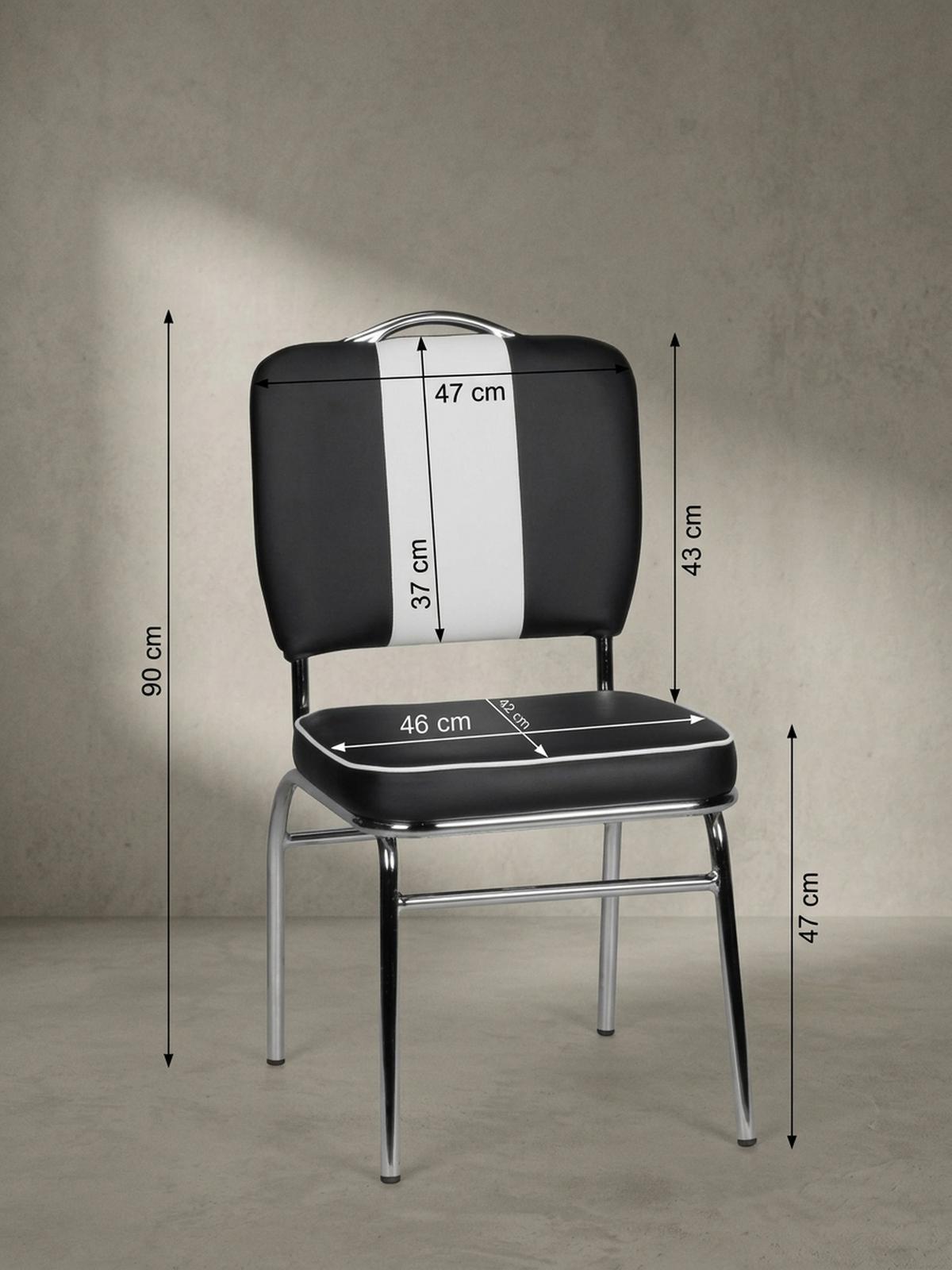 ESSZIMMERSTUHL Kunstleder mit Metallgestell Retro 50er Jahre gepolstert, Schwarz 47x45x90 cm - Silberfarben/Schwarz, Kunststoff/Textil (47/90/45cm) - KADIMA DESIGN