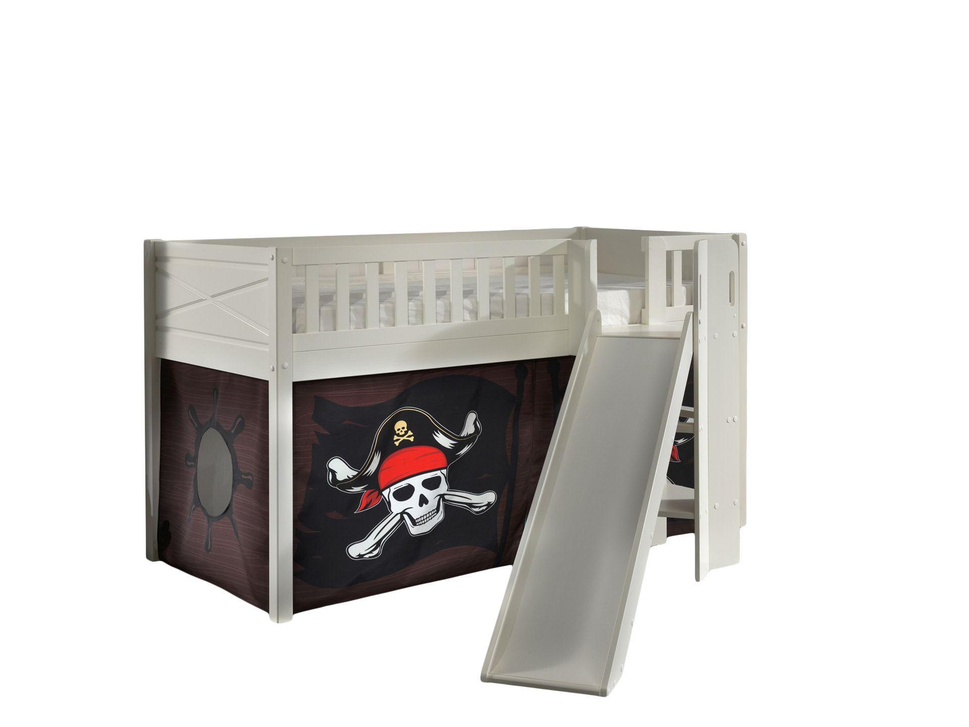 HOCHBETT mit Rutsche Karyl Holz Weiß Textilset Caribian Pirate - Weiß/Braun, Holz (90/200cm) - 58aufmkessel