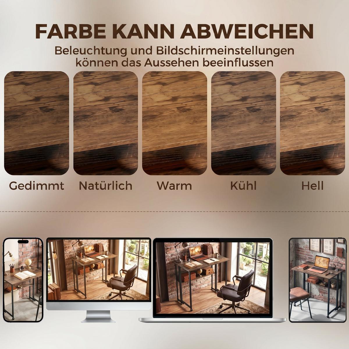KLAPPBARER-SCHREIBTISCH Spanplatte Metall Rustikales-Braun - Braun, Holzwerkstoff (80/58/75cm) - HOMCOM