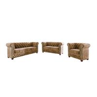 SITZGARNITUR 3+2+1 Chesterfield Lauren Beige Samt - Beige/Braun, Holz/Textil (203/72/86cm) - S-Style Möbel