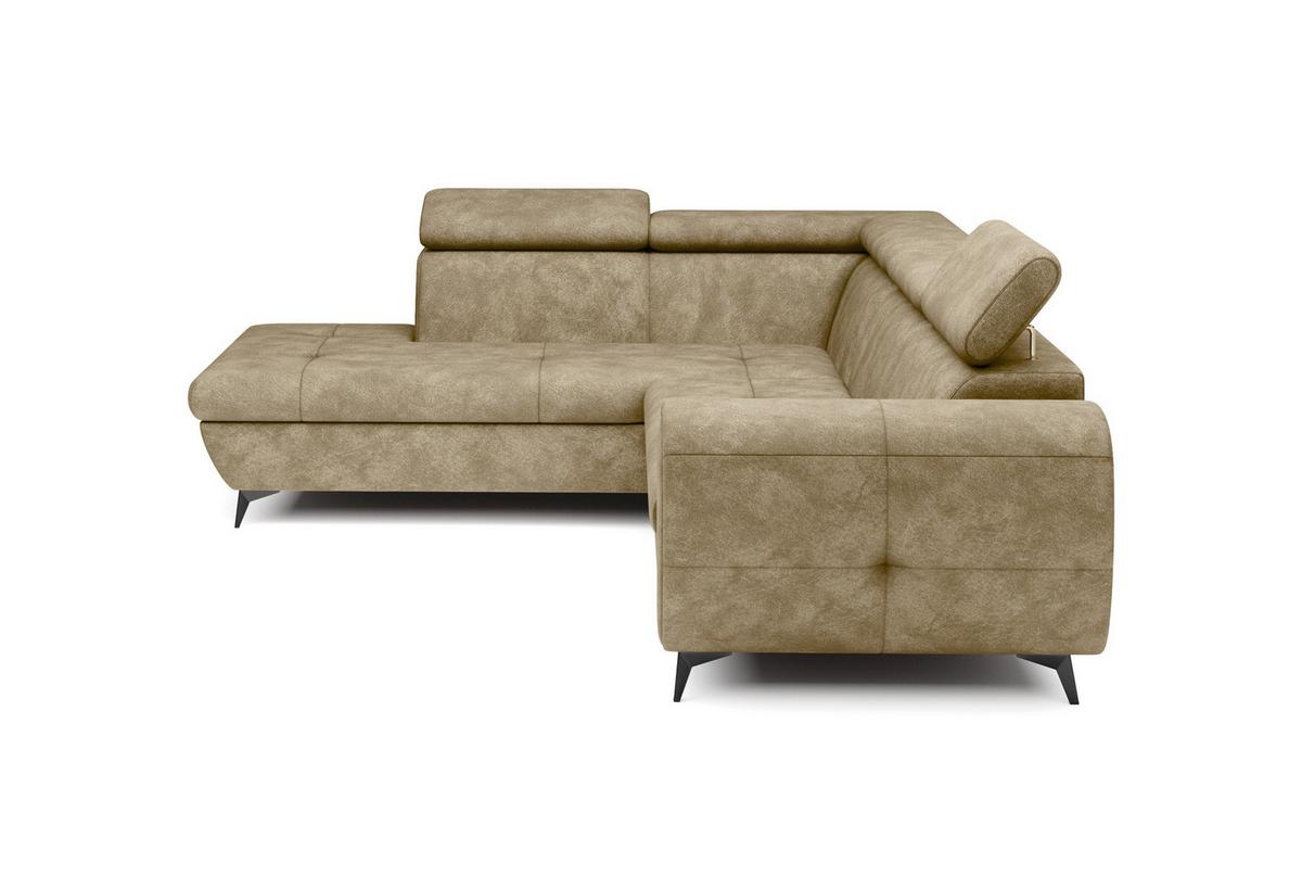 ECKSOFA MAGIA L-S Beige Plüsch-Stoff mit Schlaffunktion - Beige, Holz (260/217cm) - MASSENO