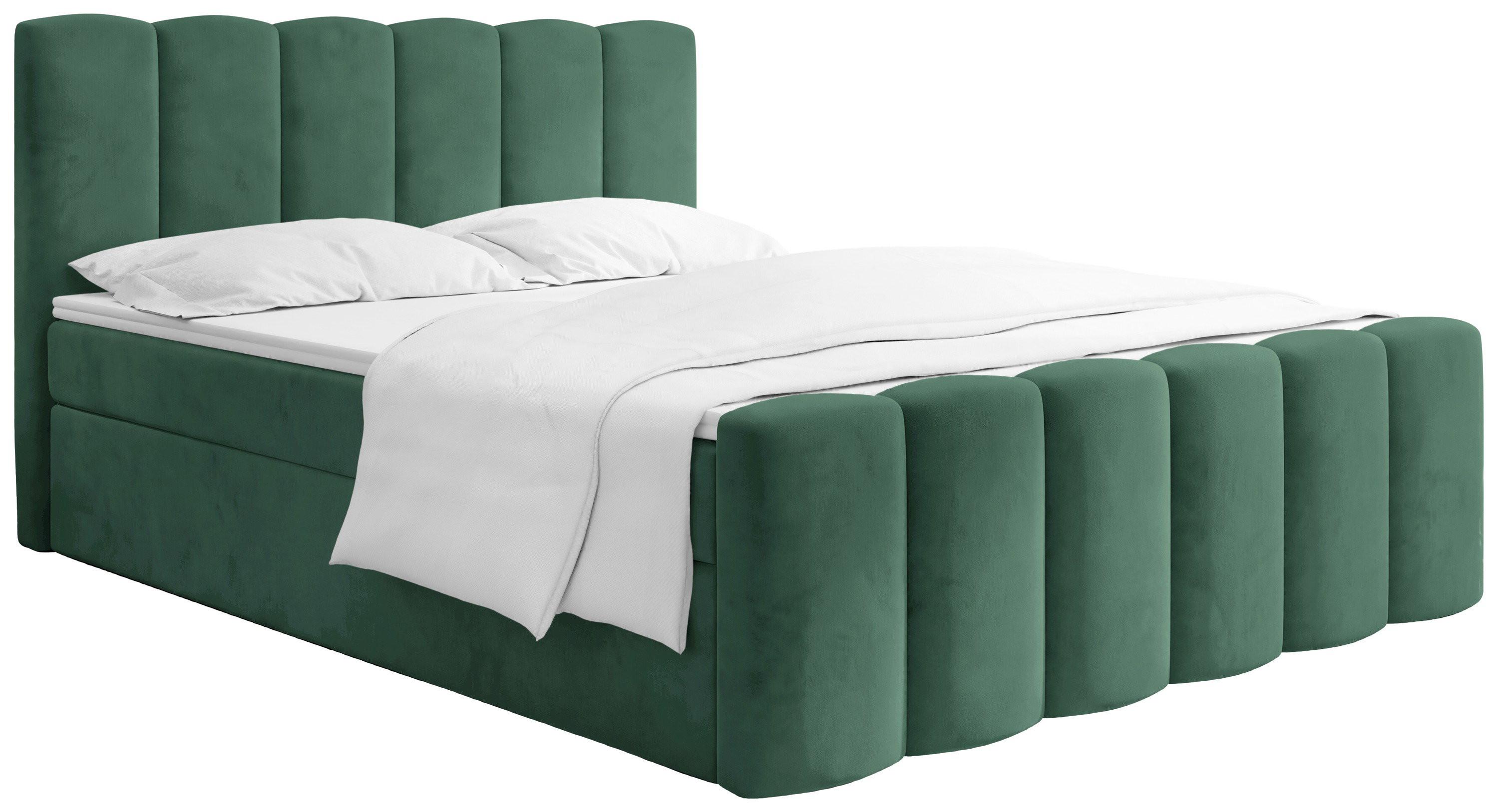 BOXBETT Serenity mit Bettkasten, Dunkelgrün Samt 140x200 cm – inkl. H4 Taschenfederkern Matratze & Foam Topper - Dunkelgrün/Schwarz, Holz/Holzwerkstoff (140/200cm) - WFL GROUP