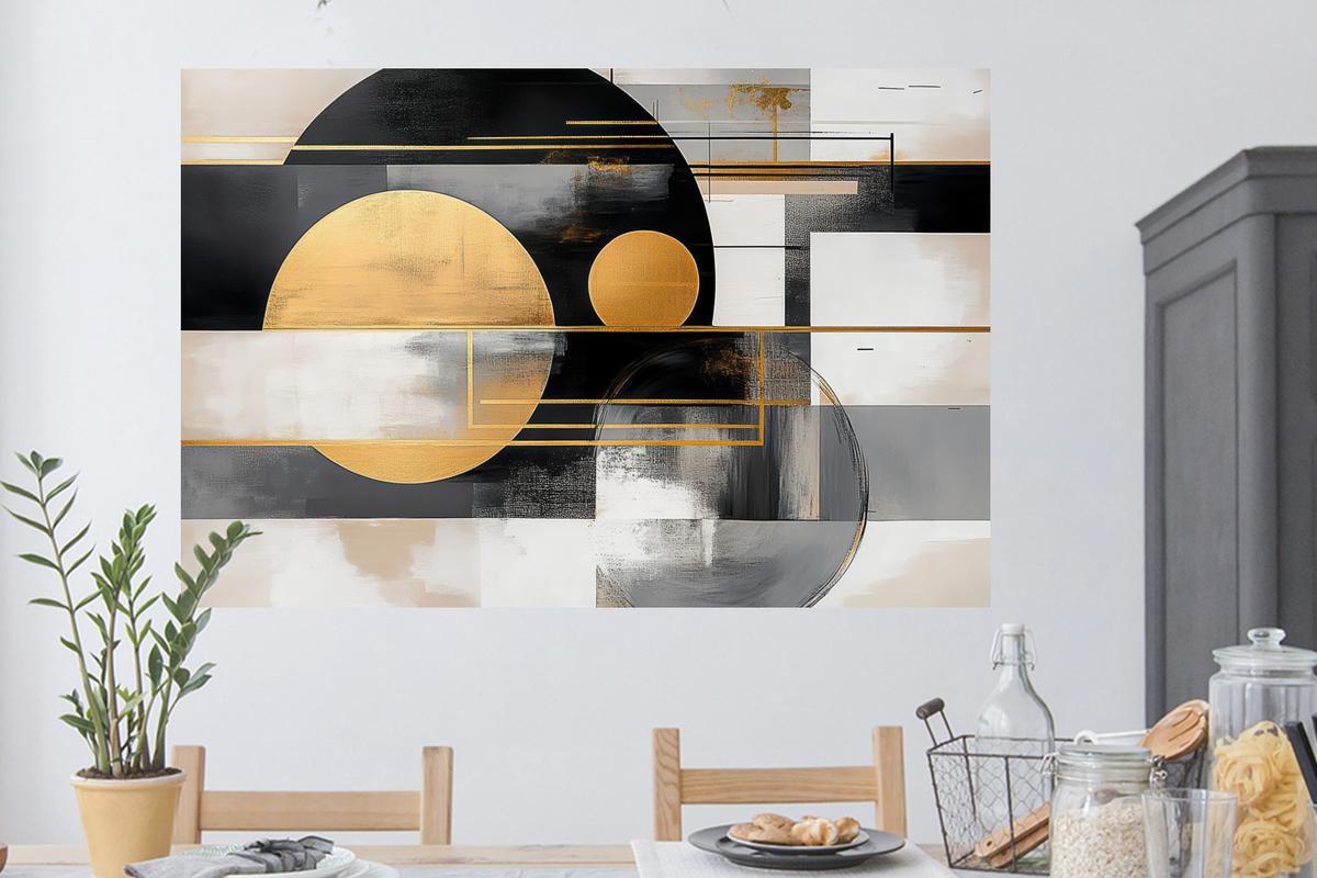 WANDTATTOO Abstrakt - Gold - Silber - Formen - Ästhetisch - Modern Wandsticker 120x80 cm - Goldfarben, Kunststoff (120/80/0.1cm) - MuchoWow