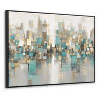 LEINWAND Bilder mit Rahmen - Abstrakt - Blöcke - Gold - Skyline - 70x50 - Beige, Textil (70/50cm) - MuchoWow