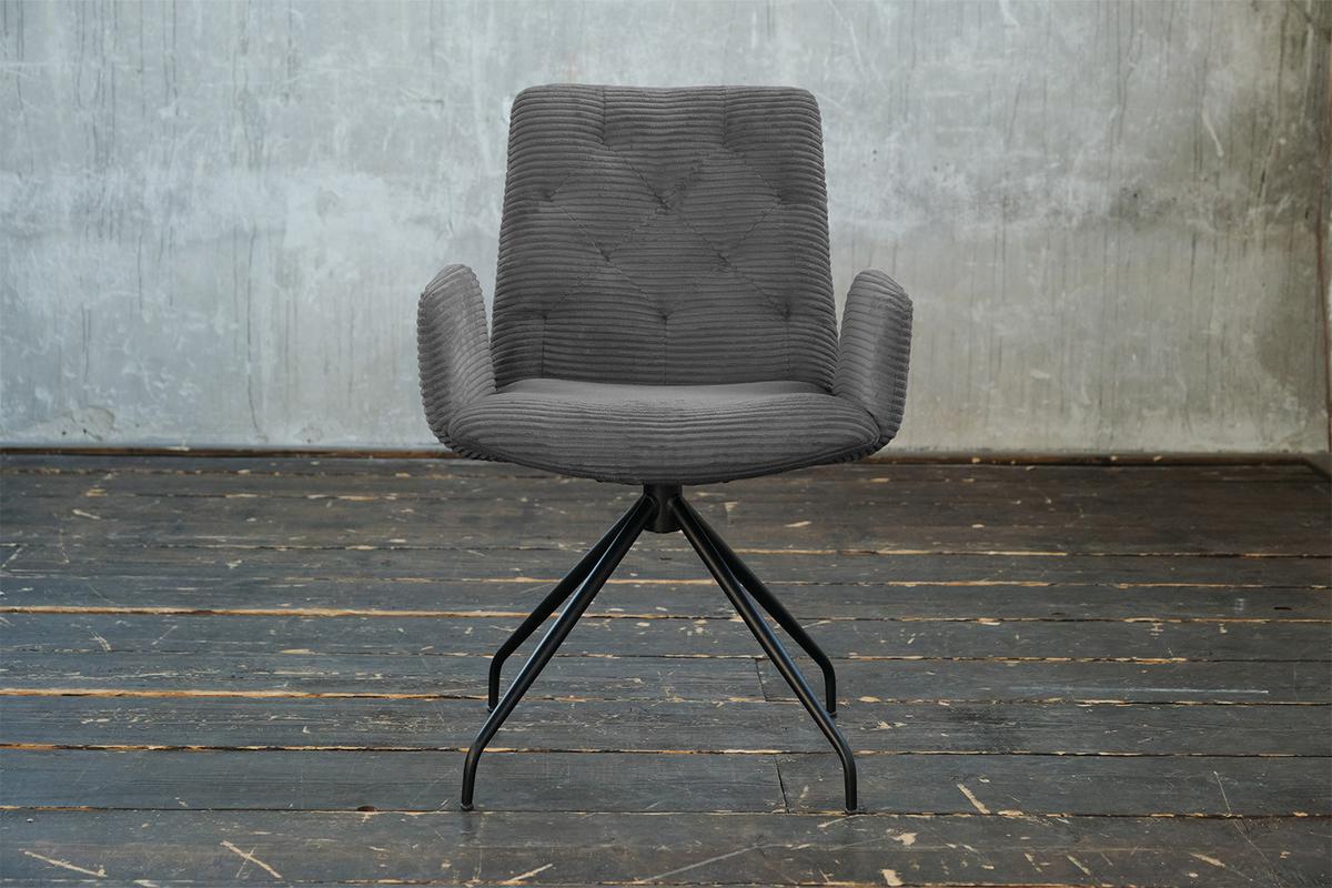 DREHSTUHL NEW CHARME Grau Cord (1er-Set) - Dunkelgrau/Grau, Textil (59/87/66cm) - KAWOLA