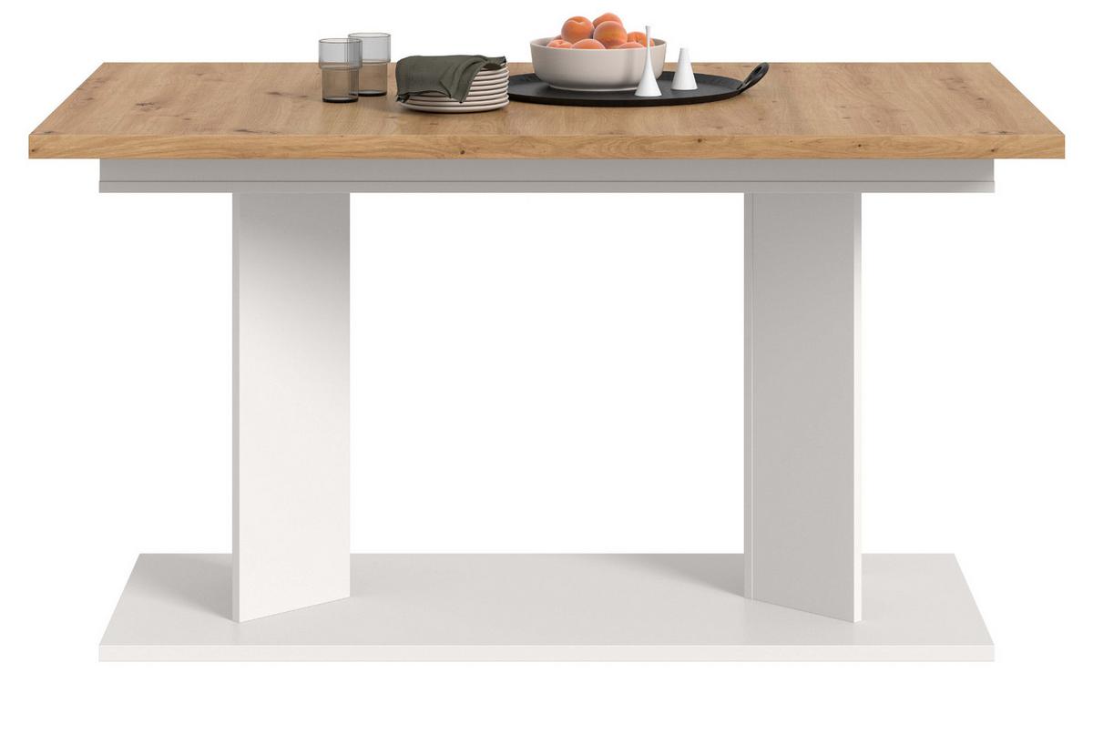 ESSTISCH Eiche Artisan, weiß 140 - 180 - 220 x 90 cm, Küchentisch 2-fach ausziehbar - Eiche Artisan/Weiß, Holzwerkstoff (90/140/76cm) - Inn.Furn