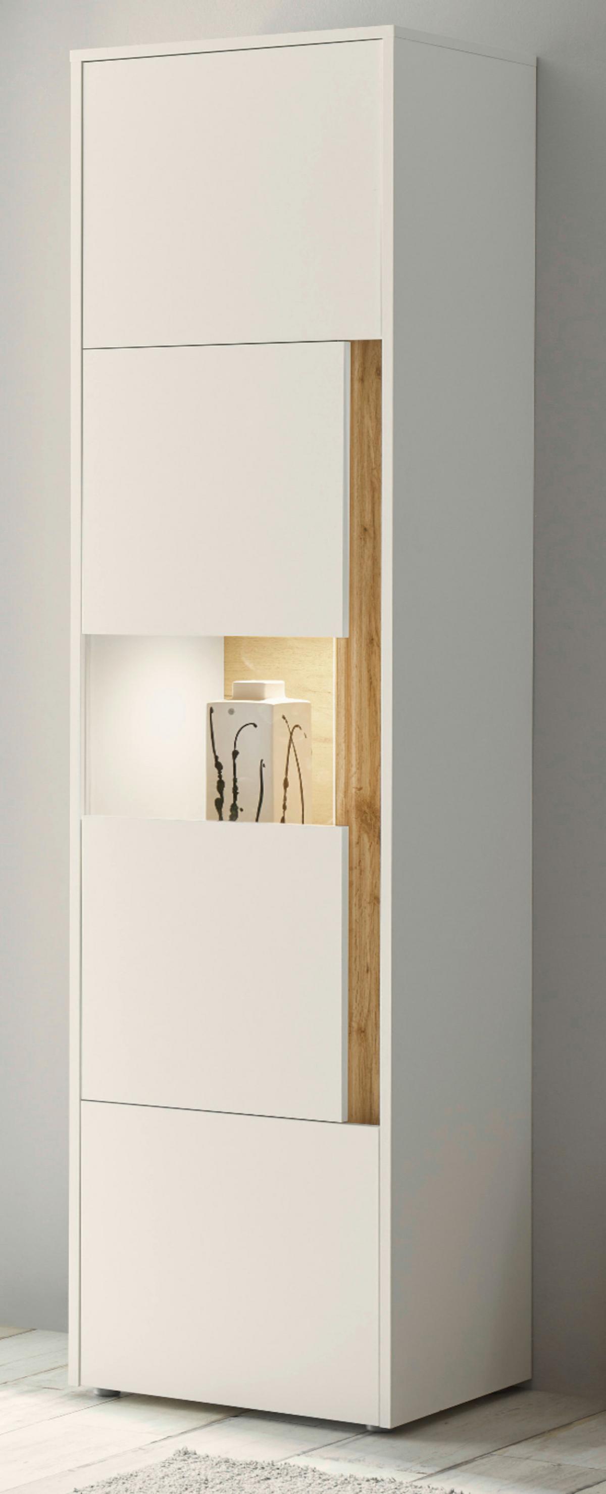 VITRINE weiß, Eiche Wotan 50 x 200 cm, Vitrinenschrank mit 5 Fächern - Eiche Wotan/Schwarz, Glas/Holzwerkstoff (50/197/40cm) - Furn.Design