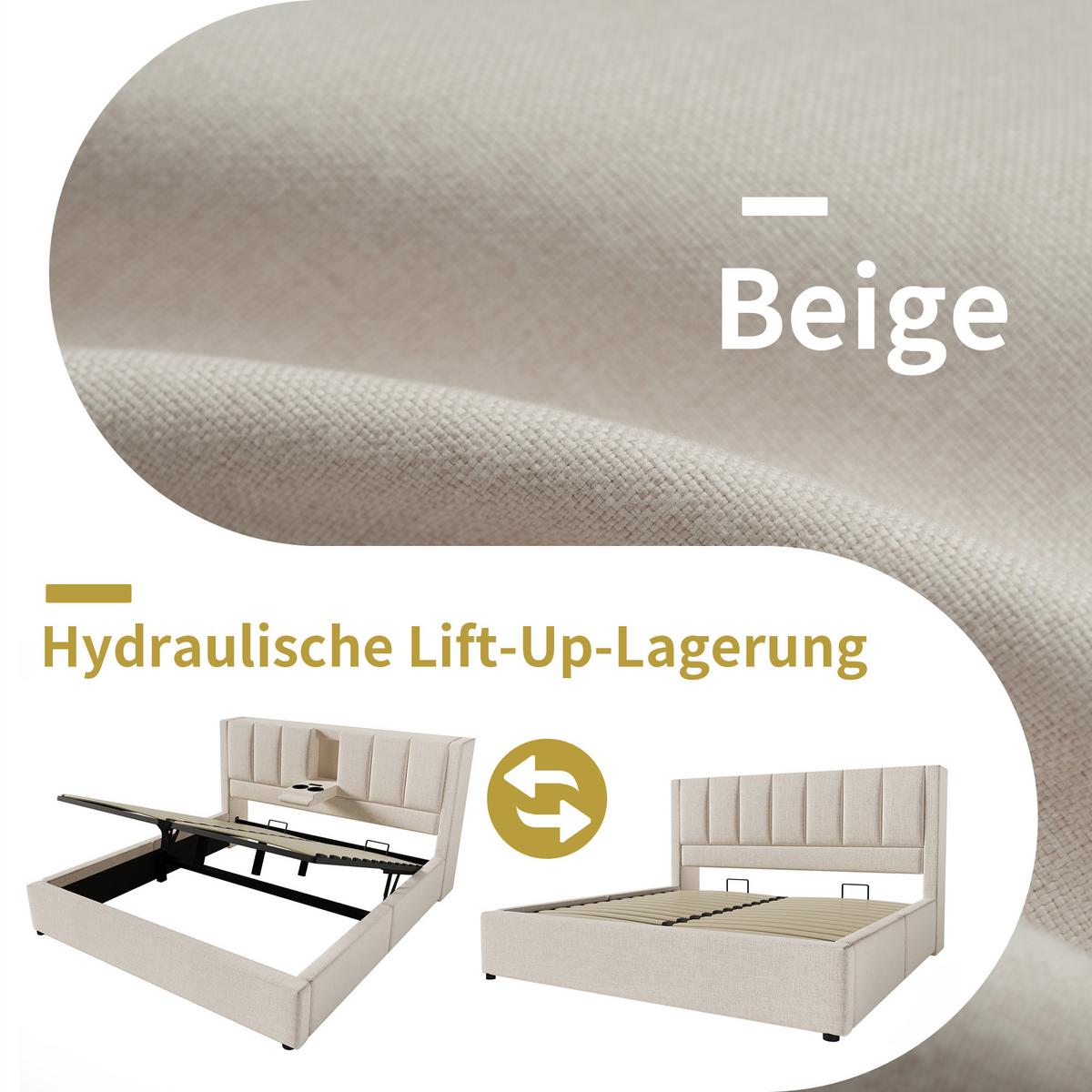 BETT 160x200 cm Leinen Beige - Beige, Holzwerkstoff (160/200cm) - Urban Meuble