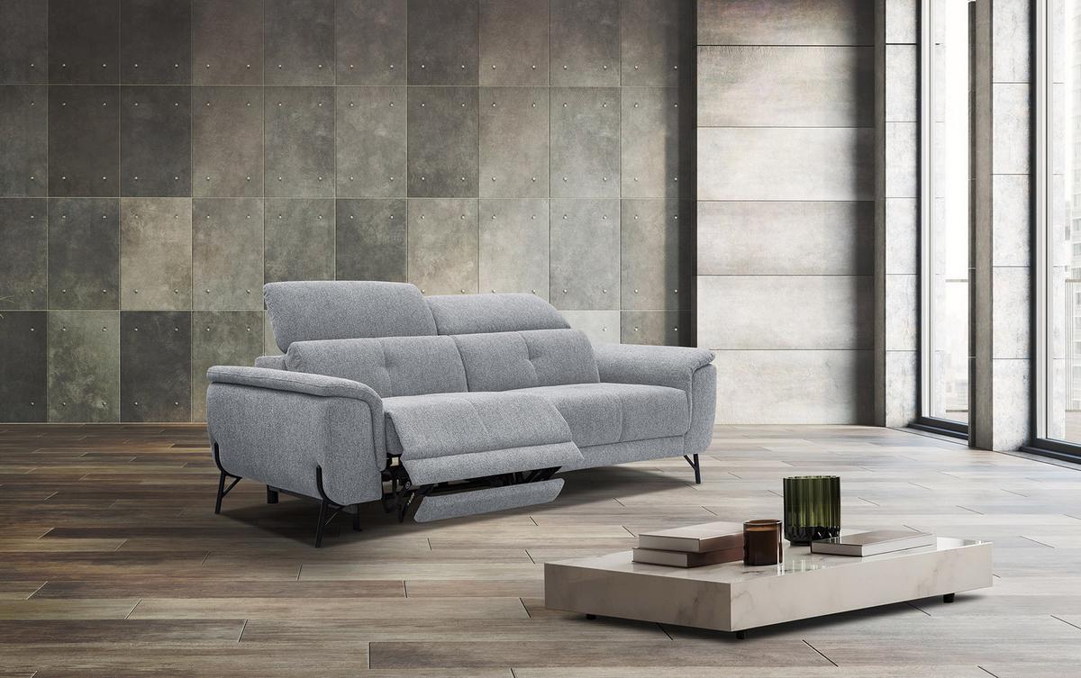 SOFA AVENA 3-Sitzer mit 1 Relaxfunktion, silberfarben - Silberfarben, Holzwerkstoff/Textil (204/80/108cm) - Wozimo