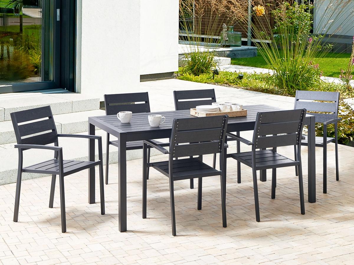 GARTENTISCH Aluminium schwarz 180/90 cm Vernio - Schwarz, Kunststoff (180/90/76cm) - Beliani
