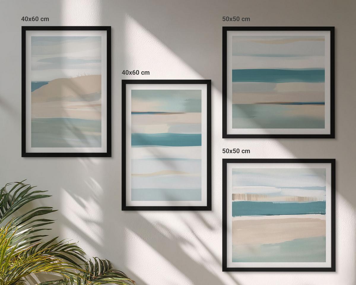 BILDER SET 4er Set - 50x50 cm & 40x60 cm Schwarzer Rahmen - Abstrakte blaue Landschaften - Schwarz, Kunststoff (50/50cm) - TULUP