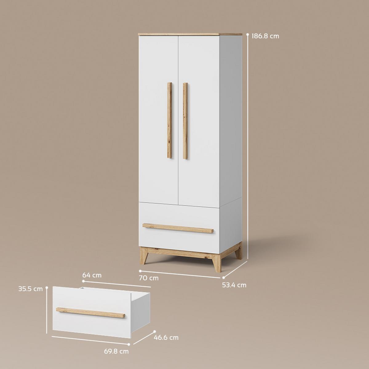 KINDERKLEIDERSCHRANK Mailo Weiß/Artisan 70 x 186.8 cm mit 4 Schubladen - Weiß/Eiche Artisan, Holzwerkstoff (70/186.8/53.4cm) - Livinity®