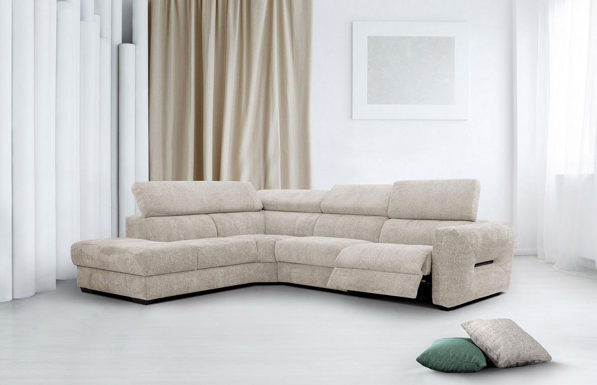 ECKSOFA CALVERA 5-Sitzer mit 1 Relaxfunktion, ecru - Ecru, Holzwerkstoff/Textil (239/298cm) - Wozimo