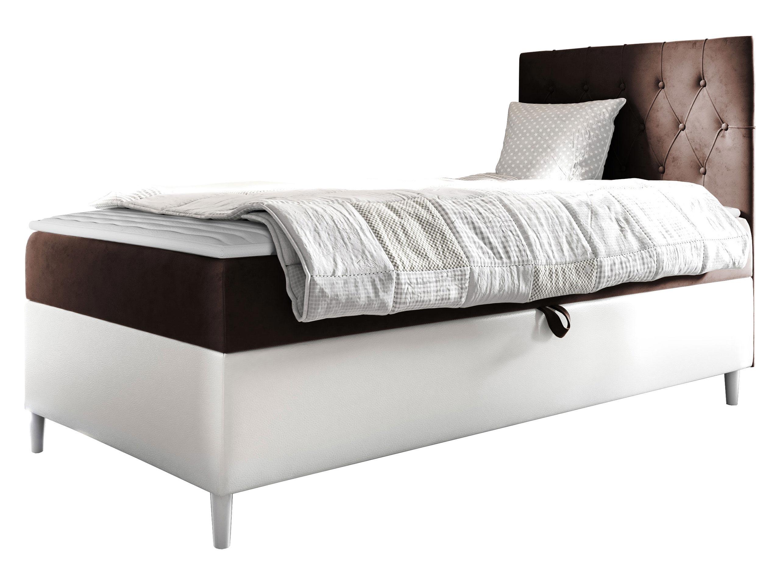 BOXBETT Filip Junior 1, Seite zum Öffnen des Bettkastens: Rechts - H3 - Weiß/Braun, Holz (90/200cm) - MIRJAN24