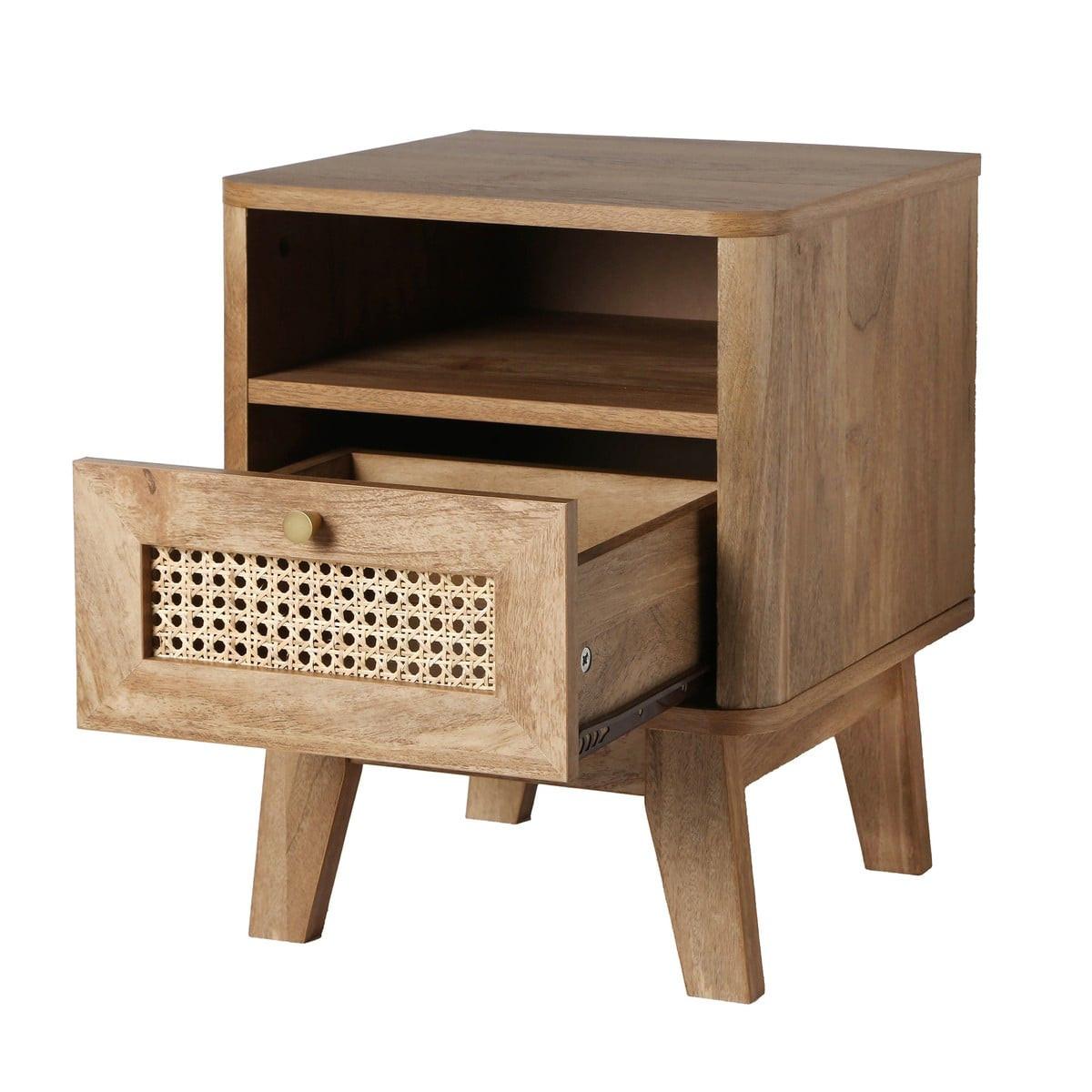 NACHTTISCH 1 schublade mit rattanfront und 1 fach palmo 39/39/49 cm - Eschefarben, Holzwerkstoff (39/49/49cm) - Calicosy