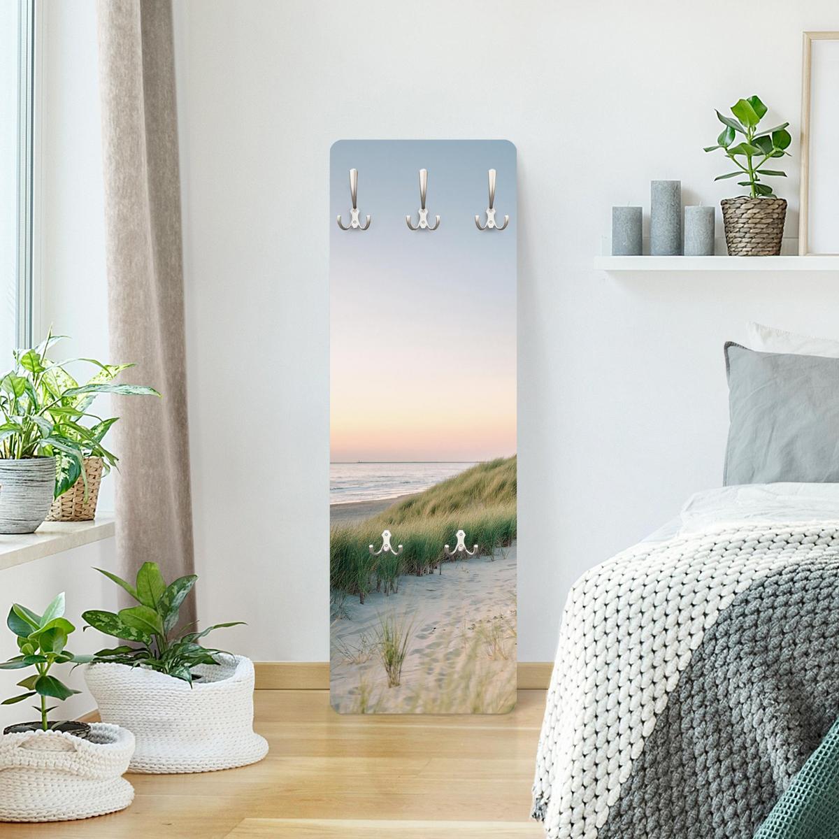 WANDGARDEROBE - Stranddünen im Sonnenuntergang 34/105 cm - Pastellblau, Holzwerkstoff (34/105/1.6cm) - Bilderwelten