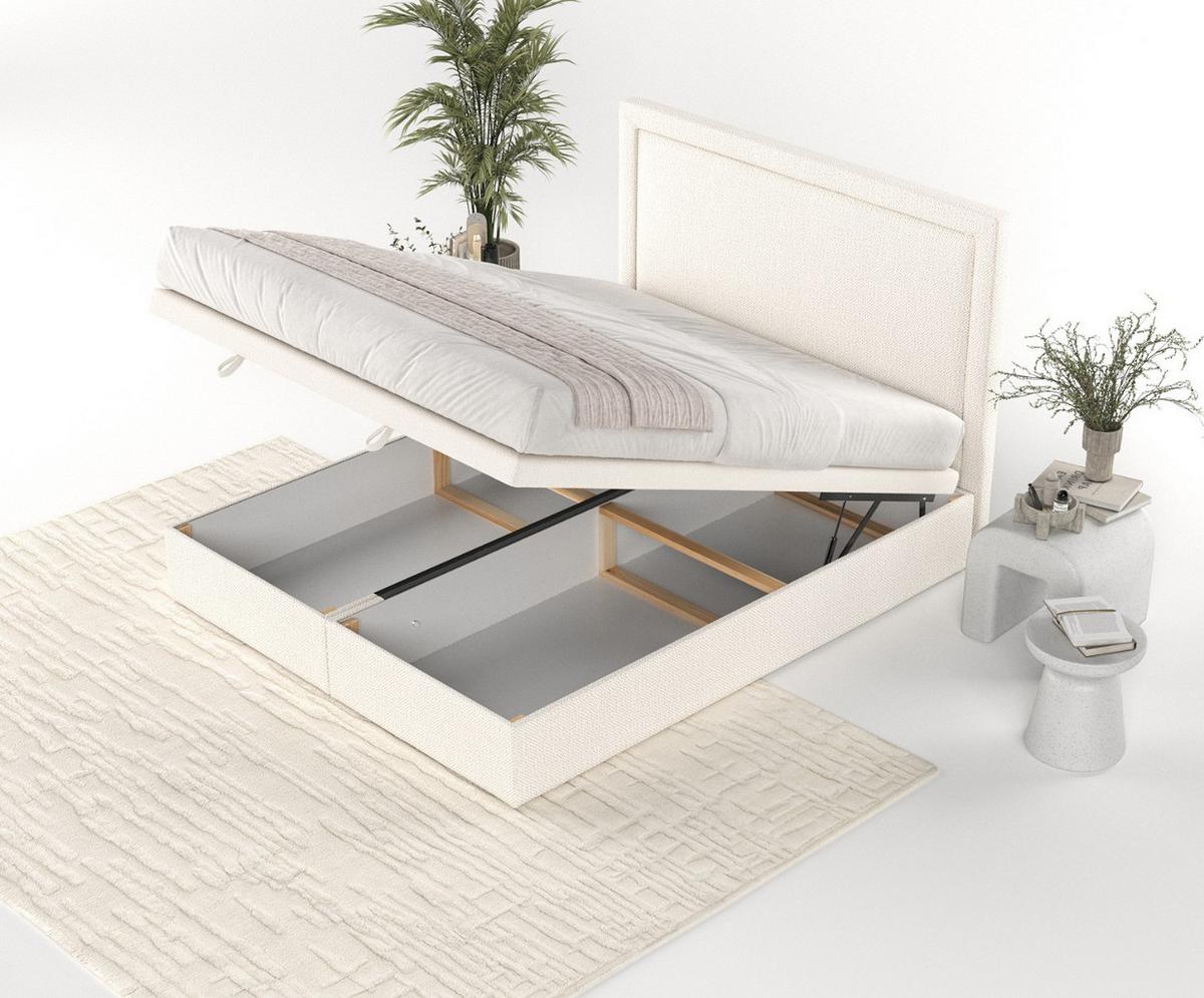 POLSTERBETT Salma mit Stauraum 140/200 cm Creme im Alta Stoff - Creme/Schwarz, Holz/Holzwerkstoff (140/200cm) - AltaBeds