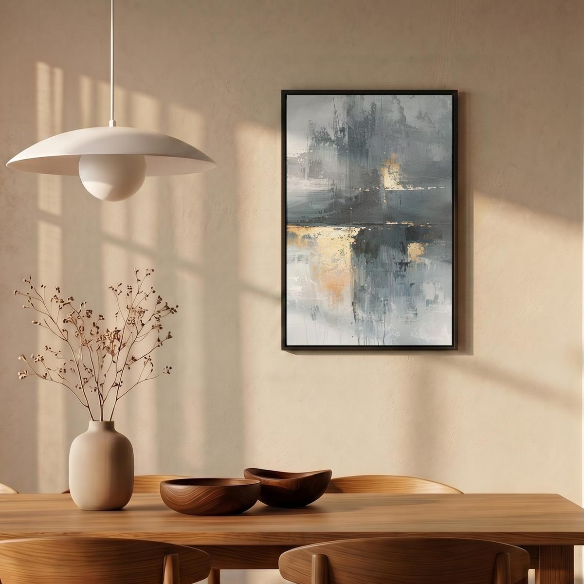 LEINWAND Bilder mit Rahmen - Kunst - Grau - Gold - Abstrakt - 40x60 - Dunkelgrau, Textil (40/60cm) - MuchoWow