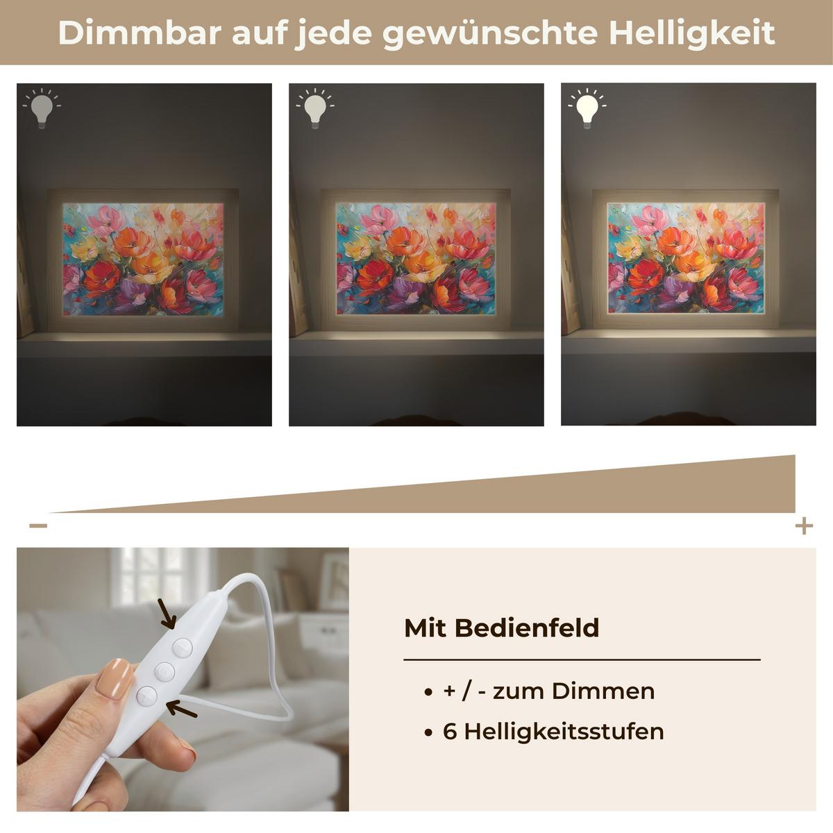 TISCHLEUCHTE Blumen - Bunt - Malerei - Abstrakt - Kunst 20x15 cm - Alufarben, Holzwerkstoff (8/20/15cm) - OnlyWow