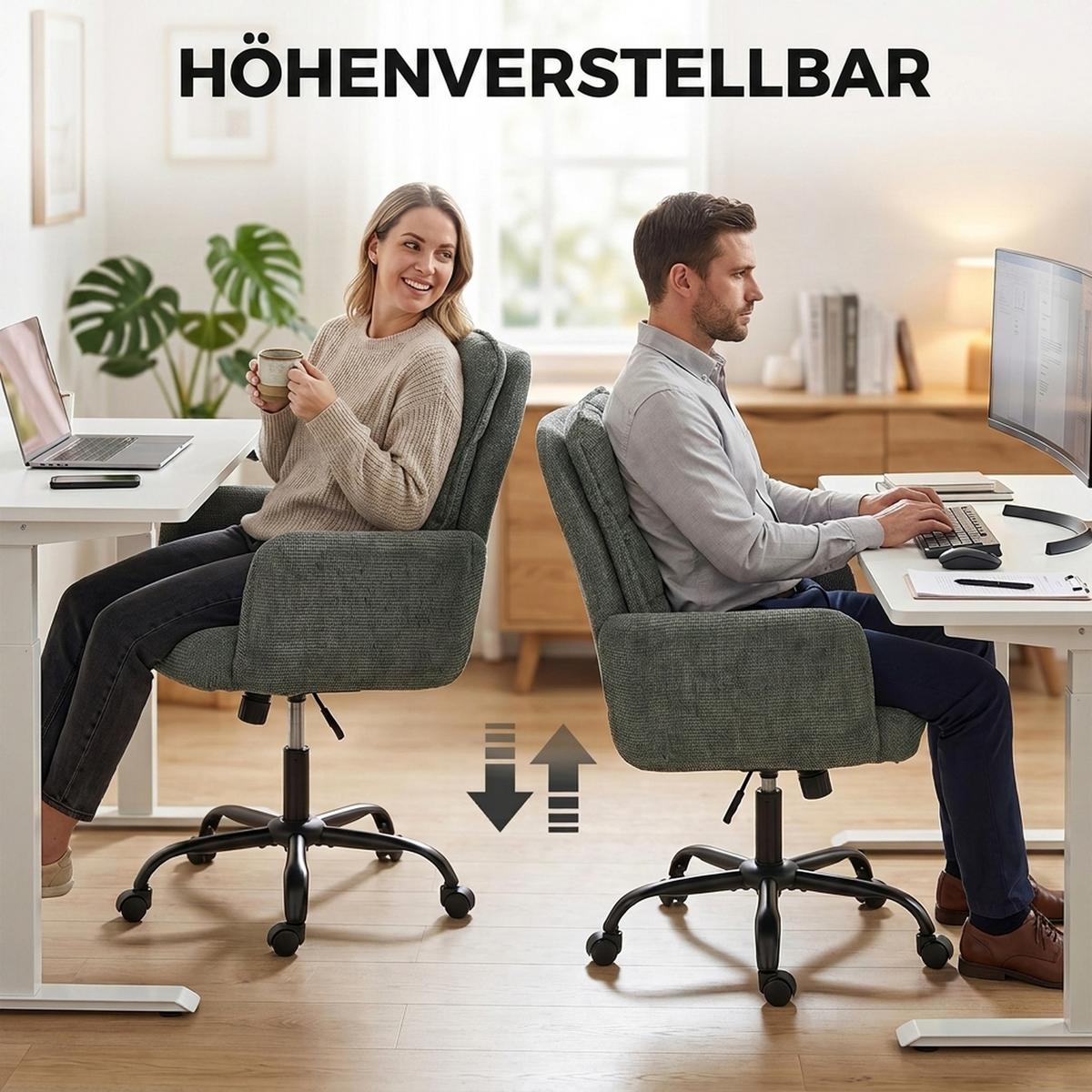 BÜROSTUHL Polyester Dunkelgrün - Dunkelgrün/Schwarz, Holzwerkstoff/Textil (67/103/72cm) - HOMCOM