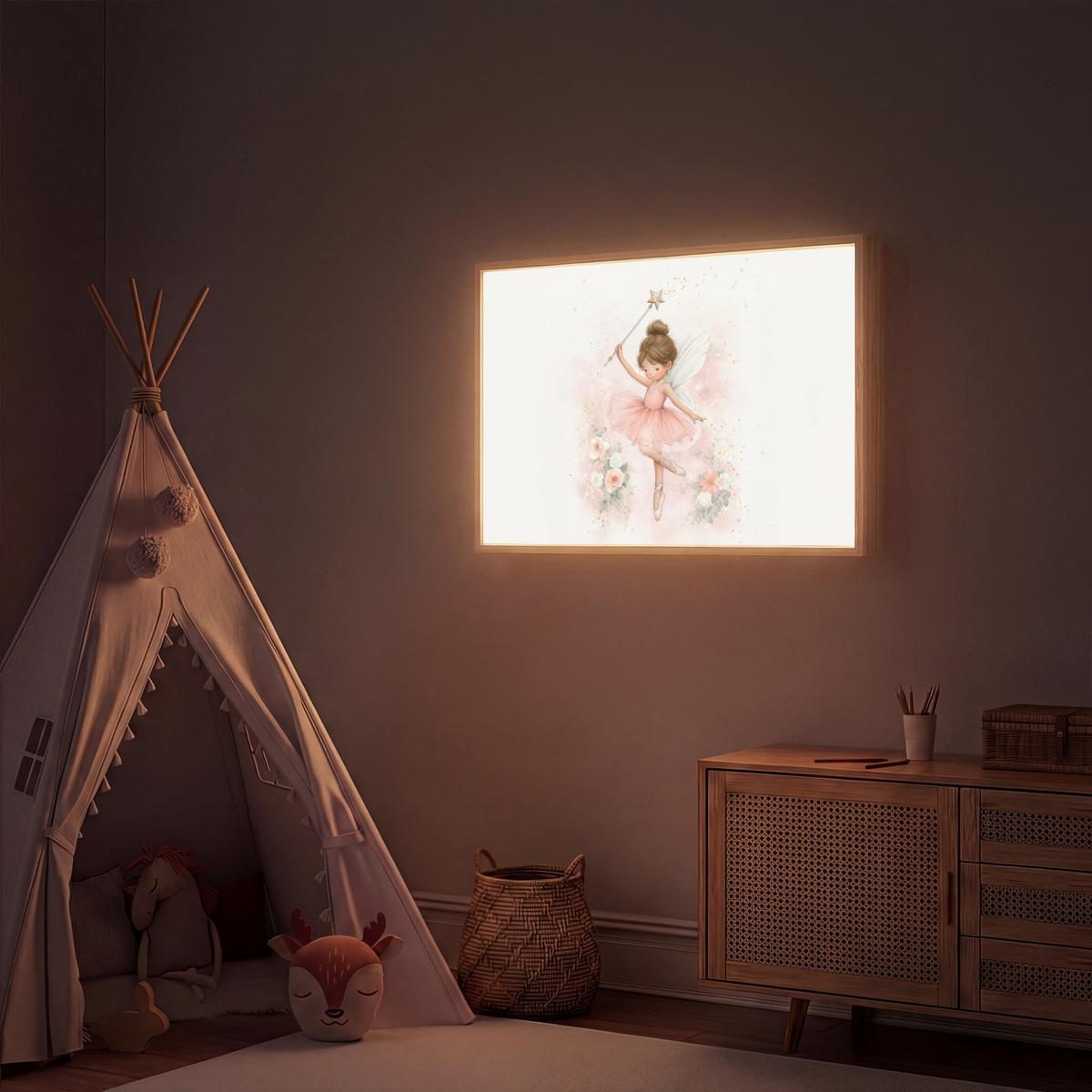 NACHTTISCHLAMPE MIT AKKU Ballerina - Fee - Blumen - Rosa 100x70 cm - Rosa, Holzwerkstoff (8/100/70cm) - OnlyWow