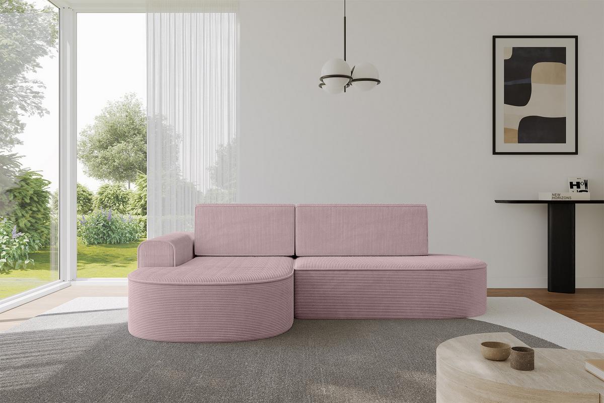 ECKSOFA mit Schlaffunktion und Bettkasten Ottomane Links MARI-L1-S - 283x167x73 cm Rosa Cord - Schwarz/Rosa, Holzwerkstoff/Kunststoff (283/167cm) - ALTDECOR
