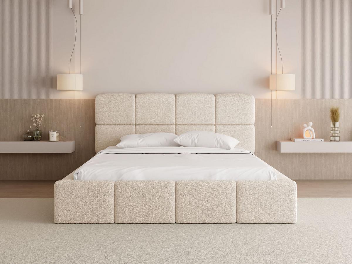 POLSTERBETT Tivio mit Bettkasten, Beige Boucle 120x200 cm - Beige/Birkefarben, Holzwerkstoff/Kunststoff (120/200cm) - WFL GROUP
