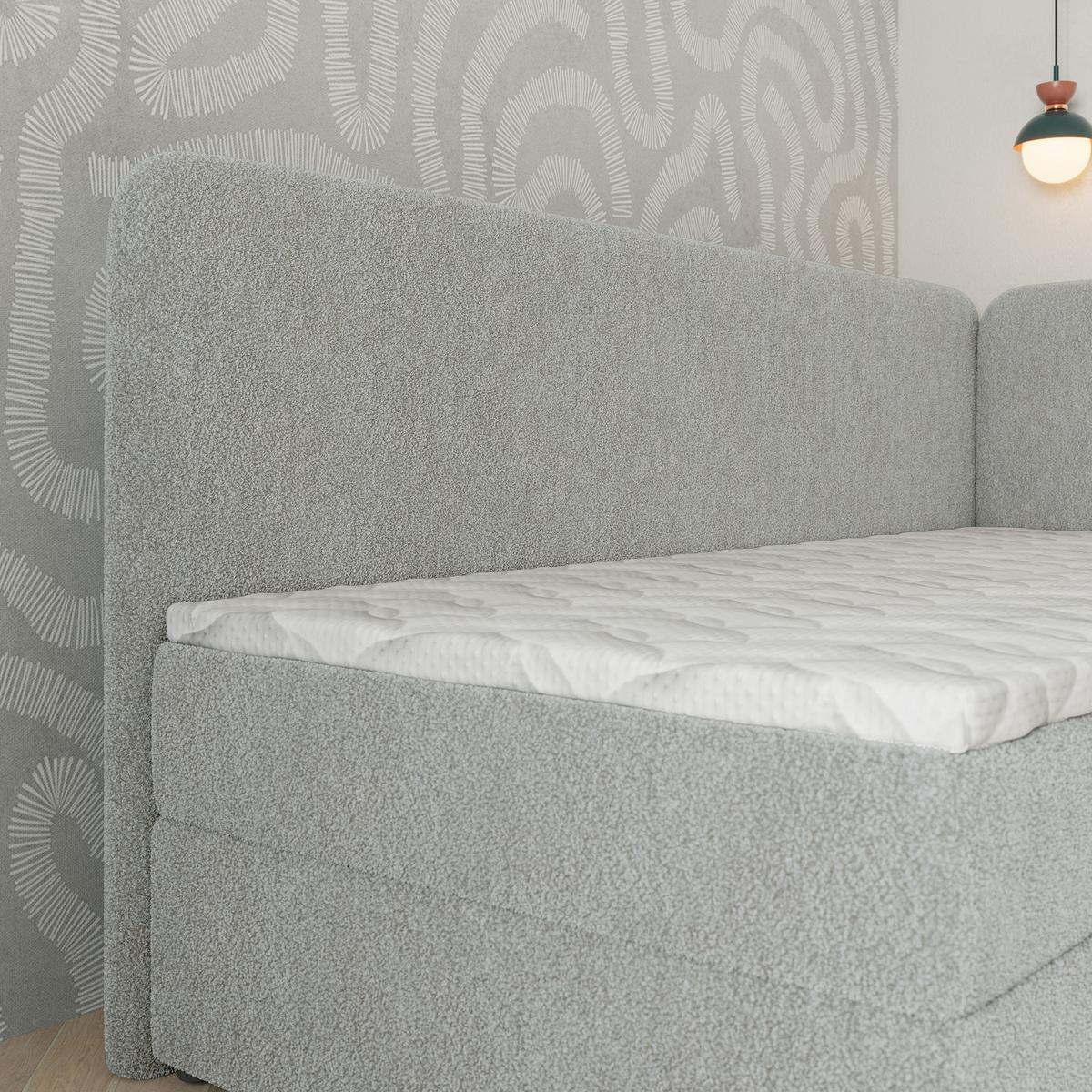 BOXBETT GINA 100x200 cm mit Matratze und Topper, H2+H3 - Hellgrau - Hellgrau, Holz (100/200cm) - MASSENO