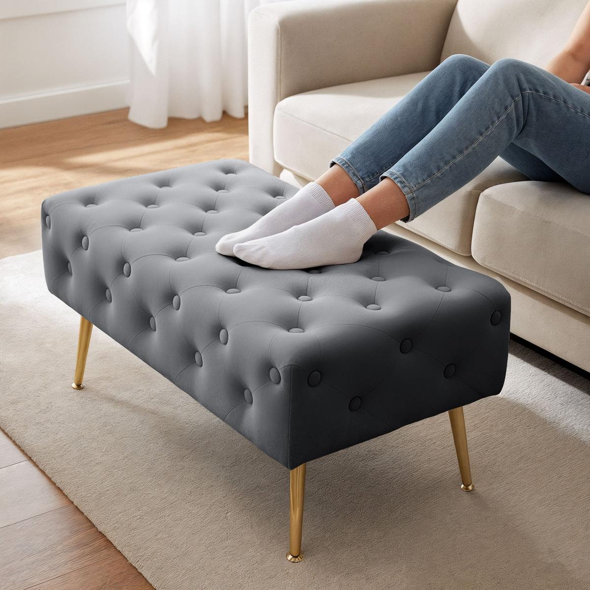 POLSTERBANK mit Samt - Optik Graphit 42/41/42 - Dunkelgrau, Textil (80/41/42cm) - RAUMHIRSCH FURNITURE