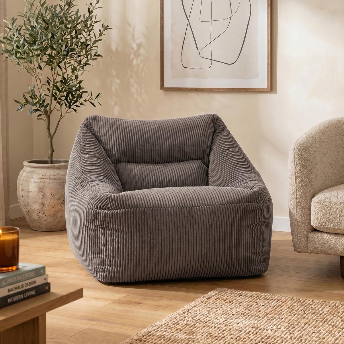 SITZSACK Cord Sessel Natalia - Grau, Textil (97/73/84cm) - icon