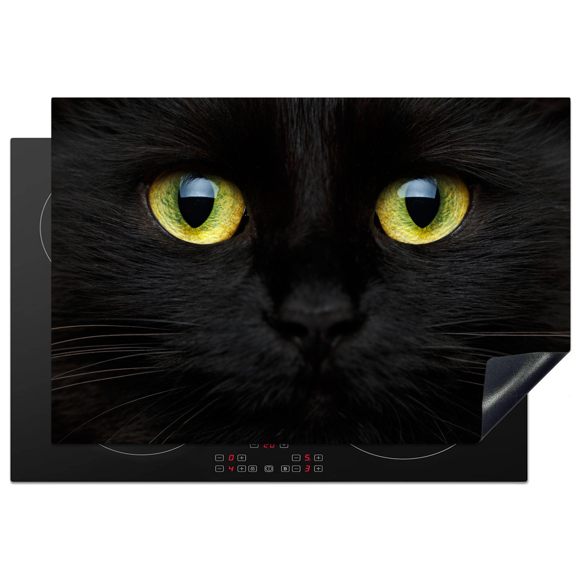 HERDABDECKPLATTE Katze - Augen - Gelb - Schwarz Ceranfeldabdeckung 78x52 cm - Schwarz, Kunststoff (78/52/0.2cm) - MuchoWow