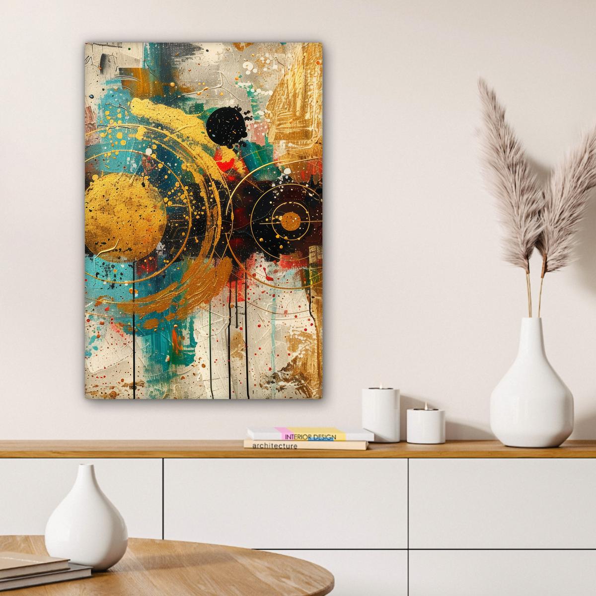 LEINWANDBILD Abstrakt - Kunst - Gold - Modern Wanddeko 40x60 cm - Multicolor, Textil (40/60cm) - MuchoWow