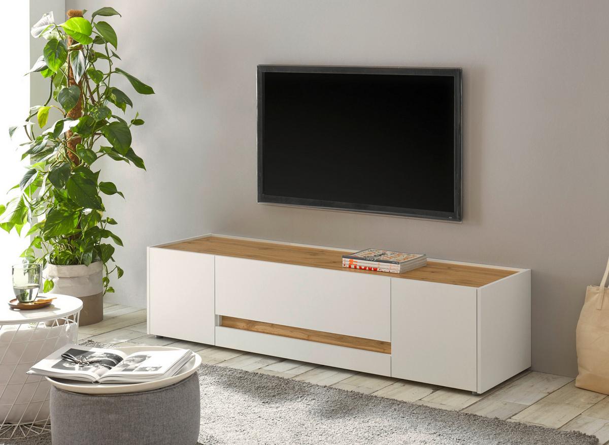 TV-LOWBOARD weiß, Eiche Wotan 170 cm, TV Unterschrank 2-türig mit Schubkasten - Eiche Wotan/Schwarz, Holz/Holzwerkstoff (170/40/45cm) - Furn.Design