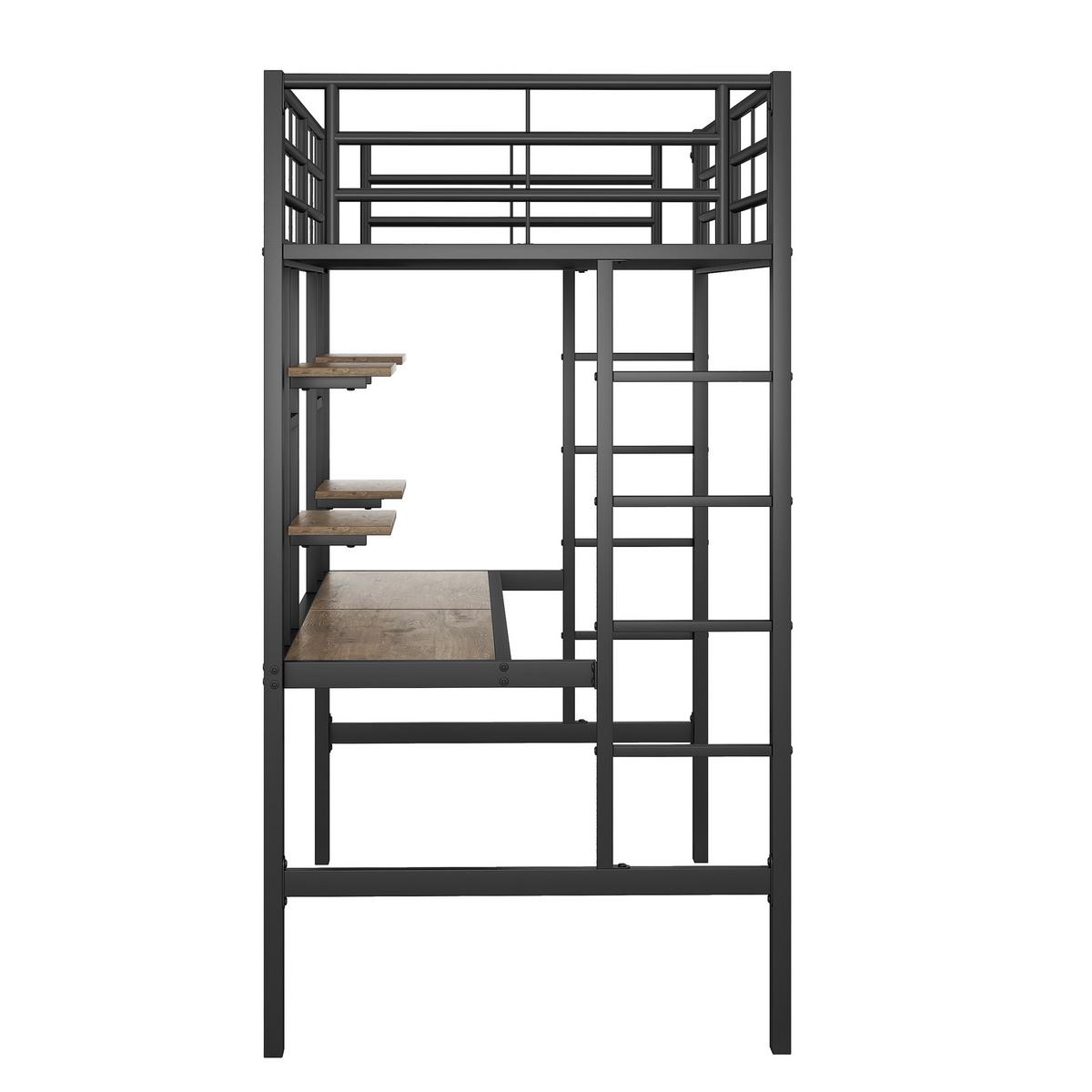 HOCHBETT metall schwarz 90x200cm mit schreibtisch regalen - Schwarz, Metall (90/200cm) - Urban Meuble