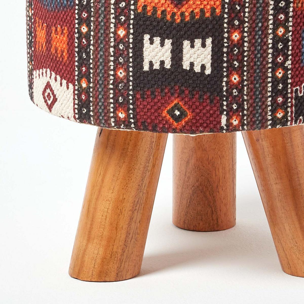 DREIBEIN-HOCKER rund mit Kelim-Muster, 32/32/42 cm - Rot, Textil (32/42/32cm) - Homescapes